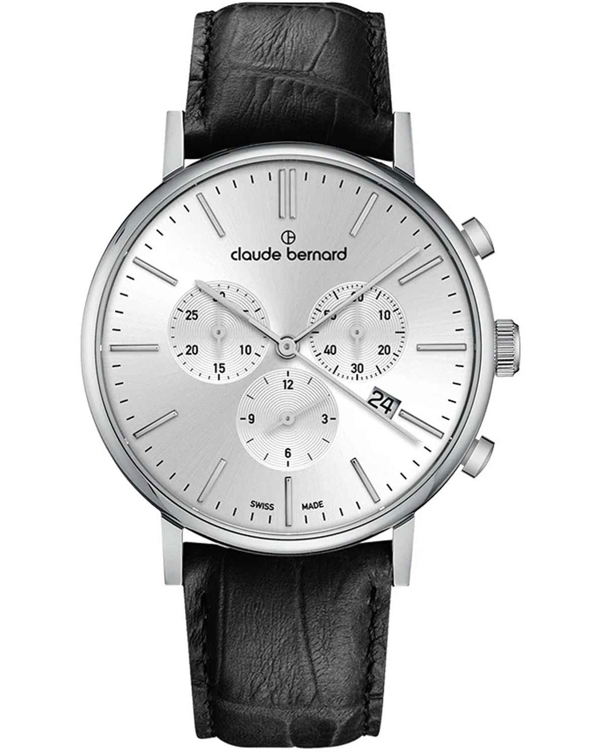 Ανδρικό ρολόι CLAUDE BERNARD Slim Line με χρονογράφο και μαύρο δερμάτινο λουράκι