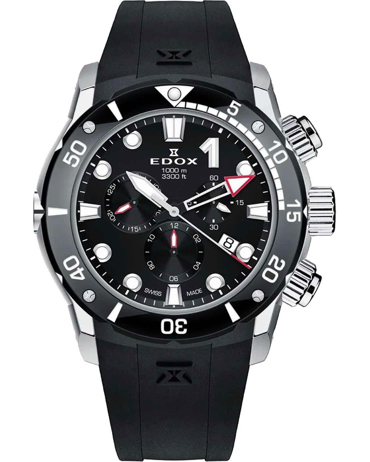 Ρολόι EDOX CO-1 Chronograph Black Rubber Strap
