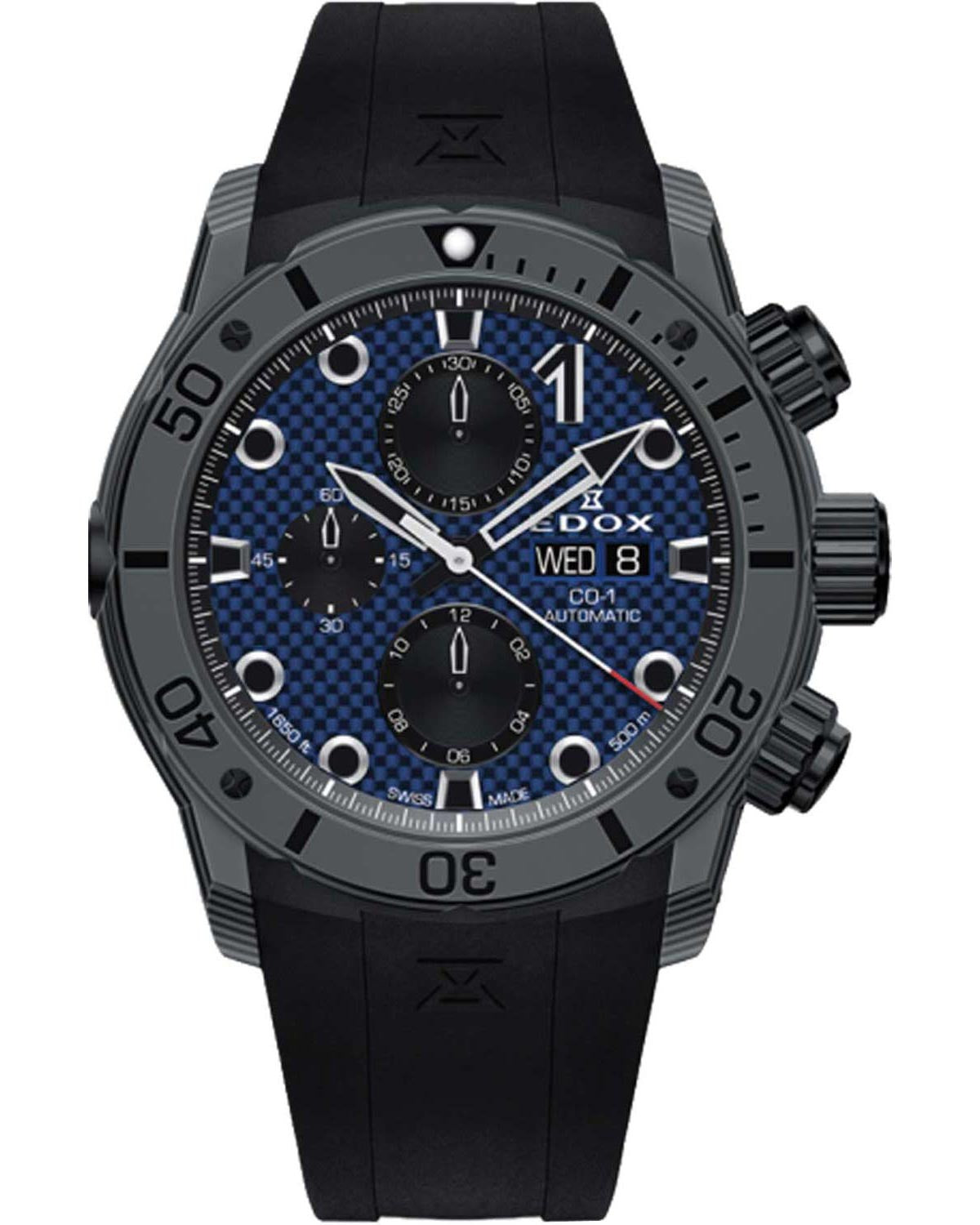 Ρολόι EDOX CO-1 Carbon Automatic Chronograph Black Rubber Strap