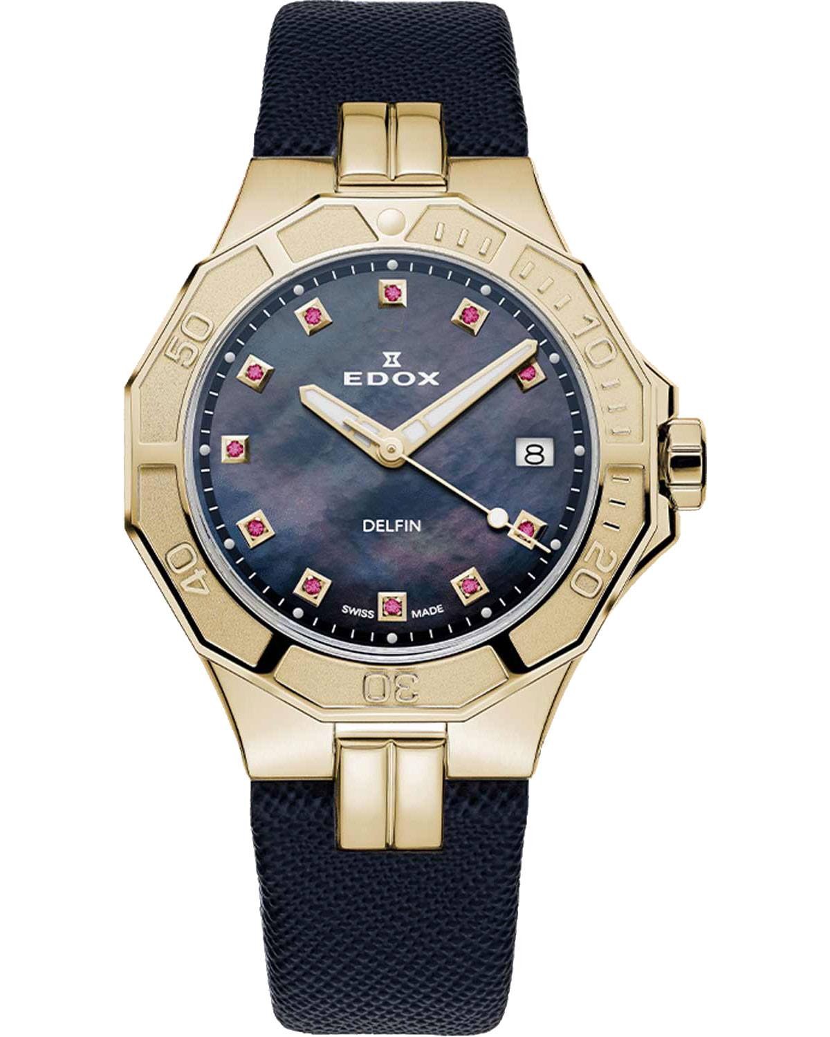 Ρολόι EDOX Delfin The Original Black Leather Strap