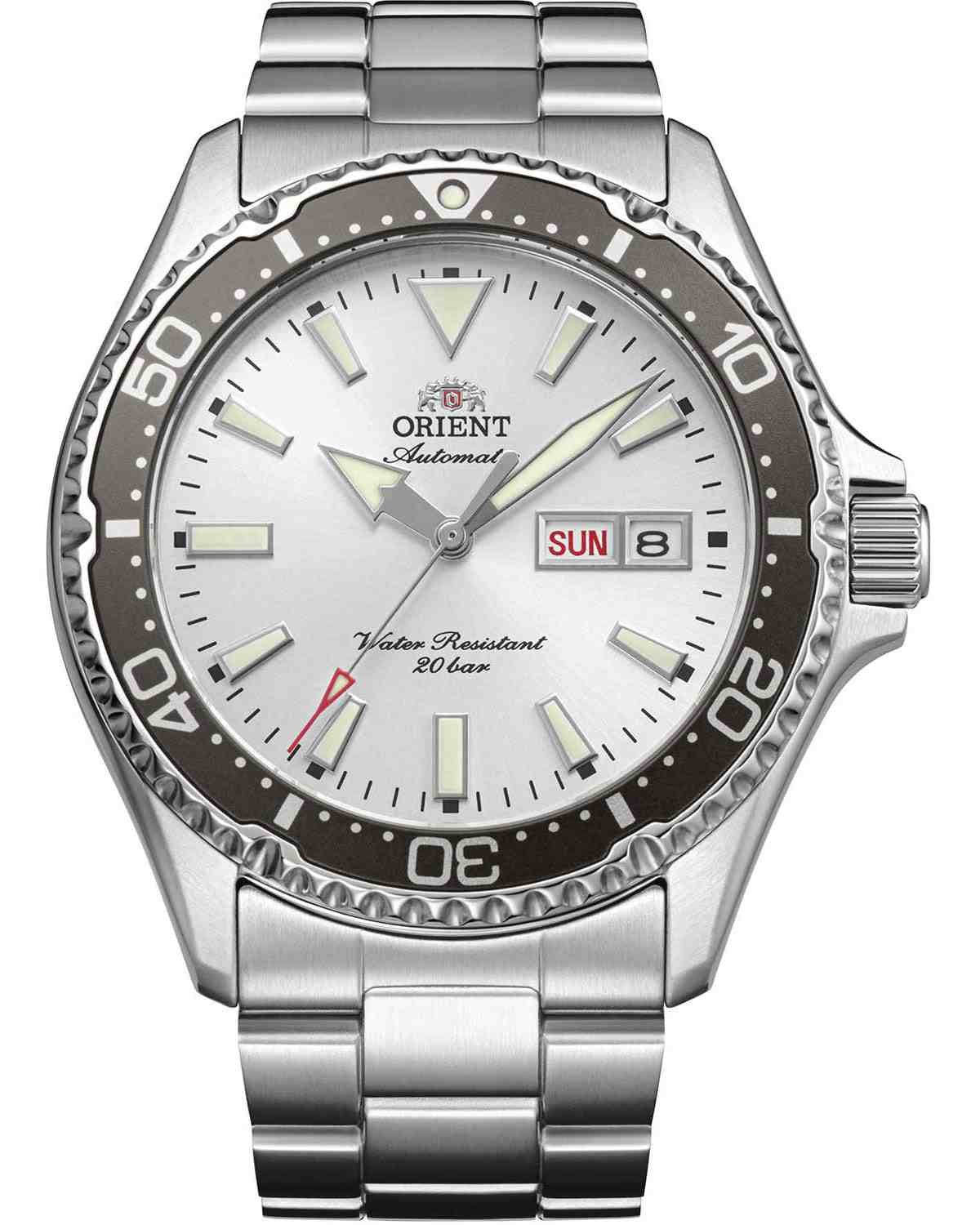Ανδρικό ρολόι ORIENT Mako V αυτόματο με ασημί μπρασελέ από ανοξείδωτο ατσάλι