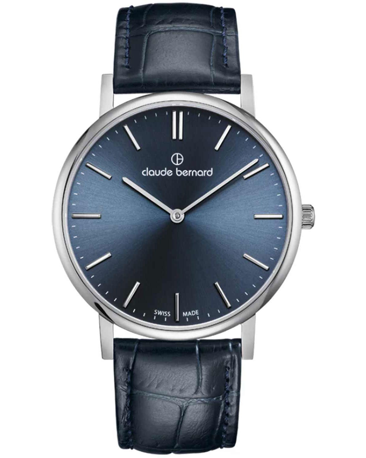 Ανδρικό ρολόι CLAUDE BERNARD Slim Line με μπλε δερμάτινο λουράκι
