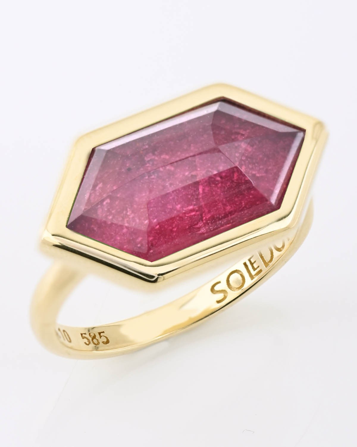 Δαχτυλίδι SOLEDOR της σειράς Hexagon από χρυσό 14Κ με Ruby Triplet (Νο 49)