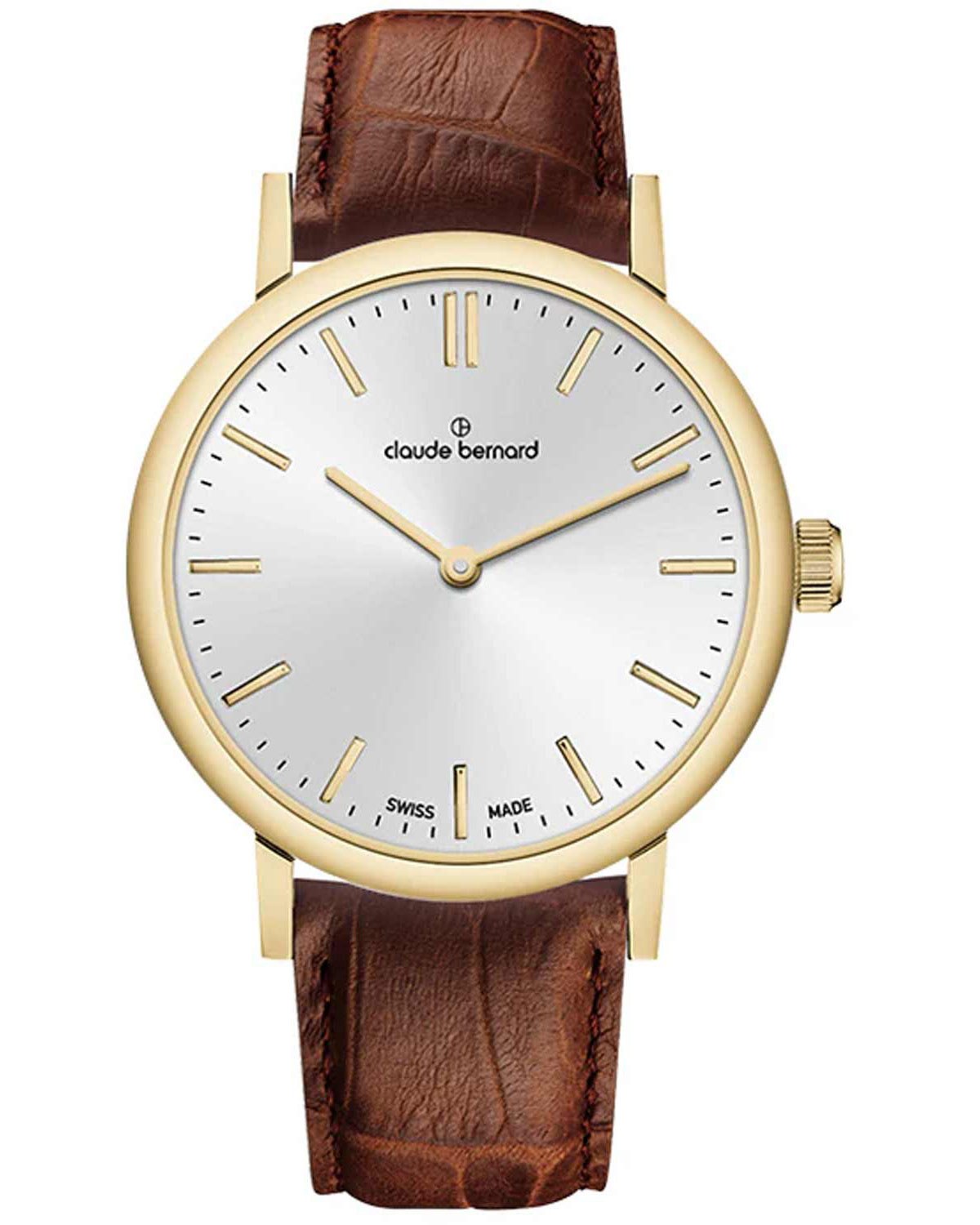 Γυναικείο ρολόι CLAUDE BERNARD Slim Line με καφέ δερμάτινο λουράκι