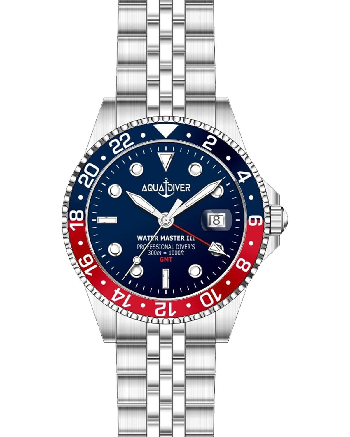 Ρολόι AQUADIVER Water Master III GMT Dual Time Silver Stainless Steel Bracelet