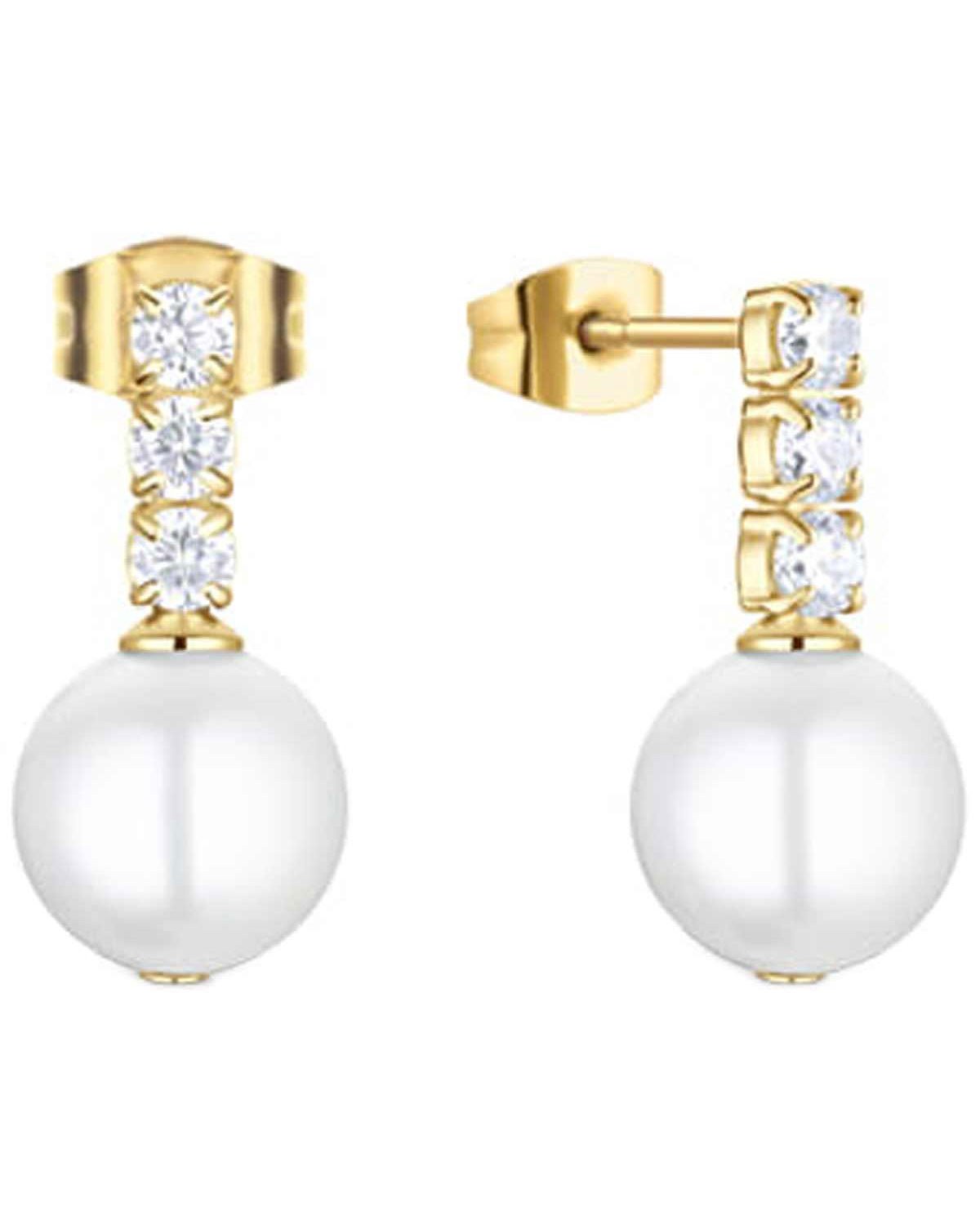Σκουλαρίκια BERING Arctic Pearls από ανοξείδωτο ατσάλι με πέρλες και ζιργκόν