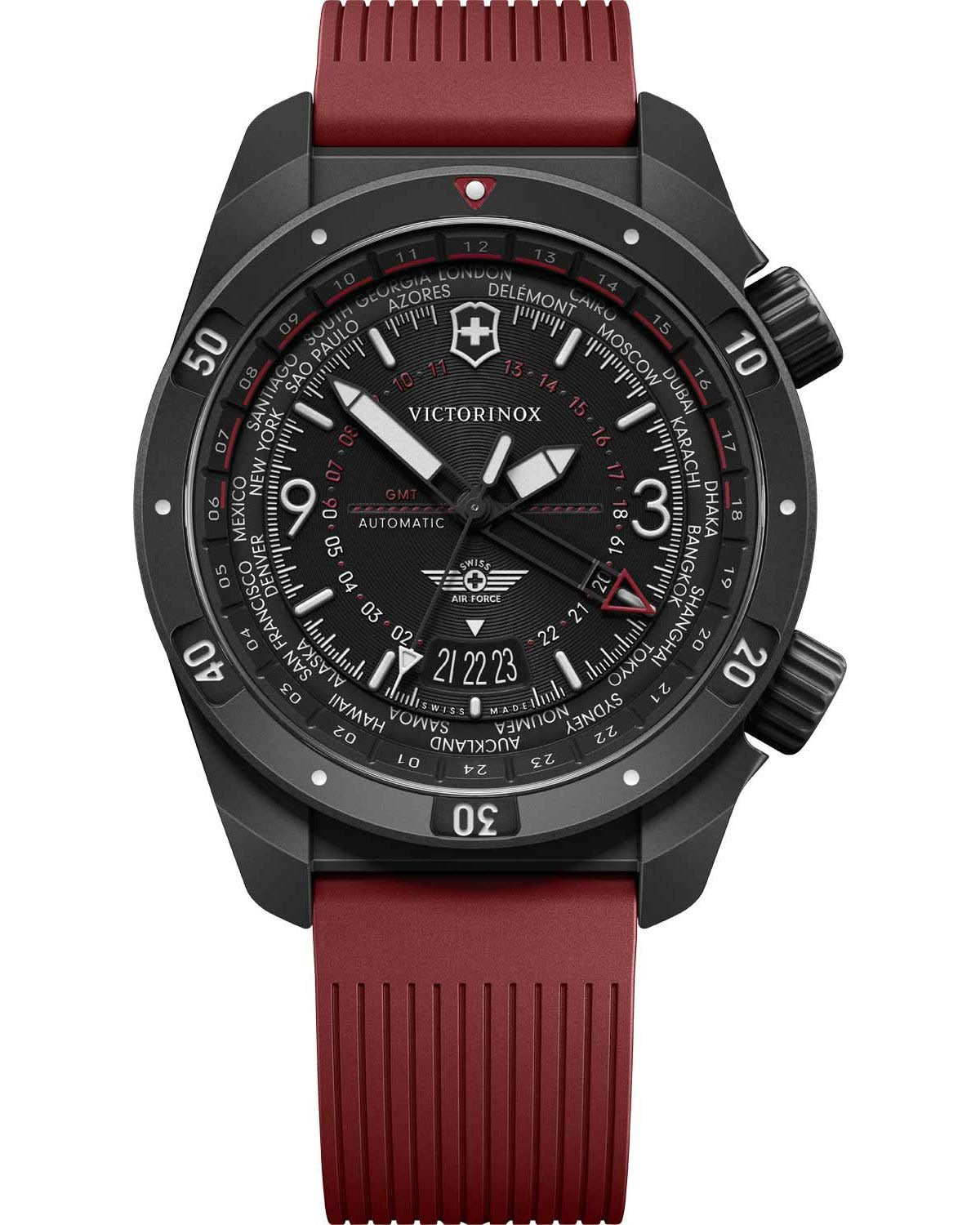 Ανδρικό ρολόι VICTORINOX Air Pro αυτόματο με τριπλή ώρα και καουτσούκ λουράκι