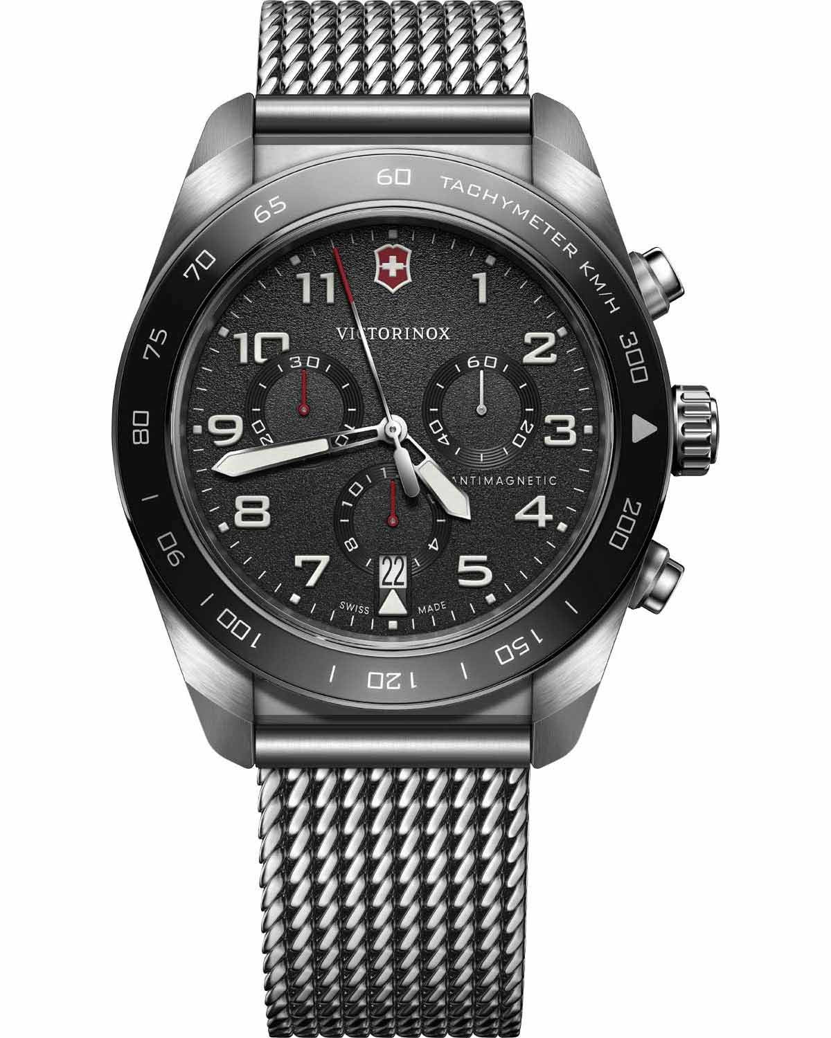 Ανδρικό ρολόι VICTORINOX Swiss Army με χρονογράφο και ασημί ατσάλινο μπρασελέ