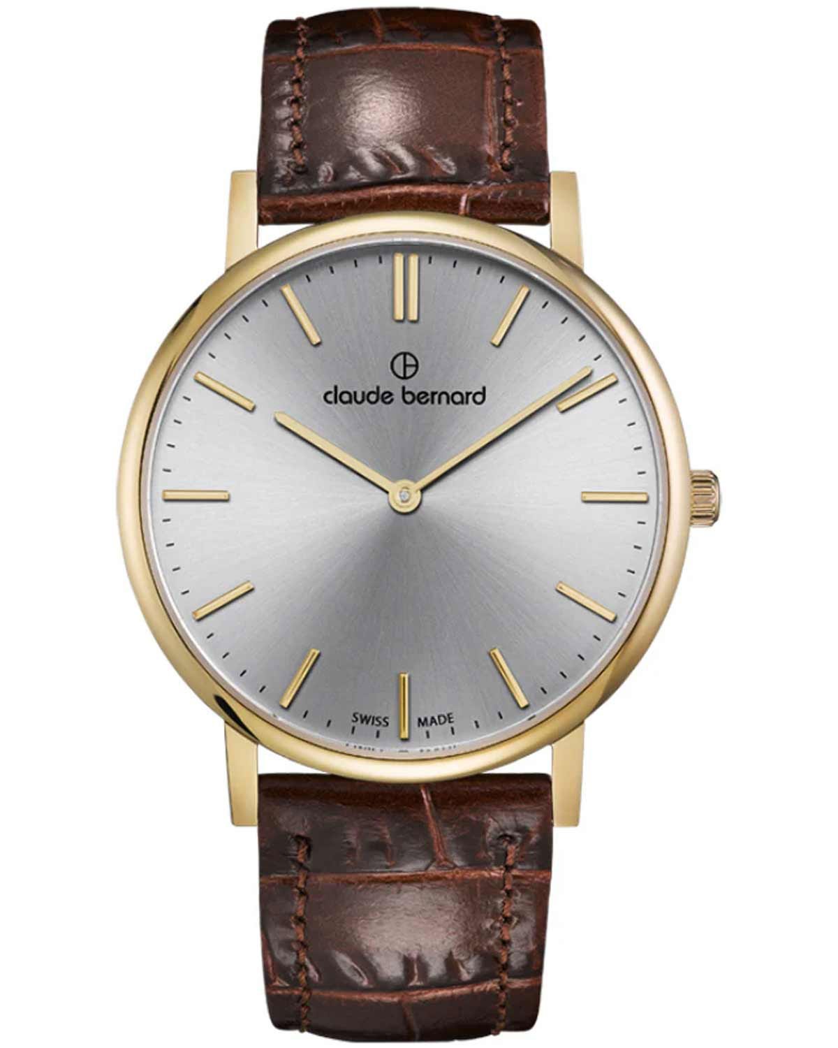 Ανδρικό ρολόι CLAUDE BERNARD Slim Line με καφέ δερμάτινο λουράκι