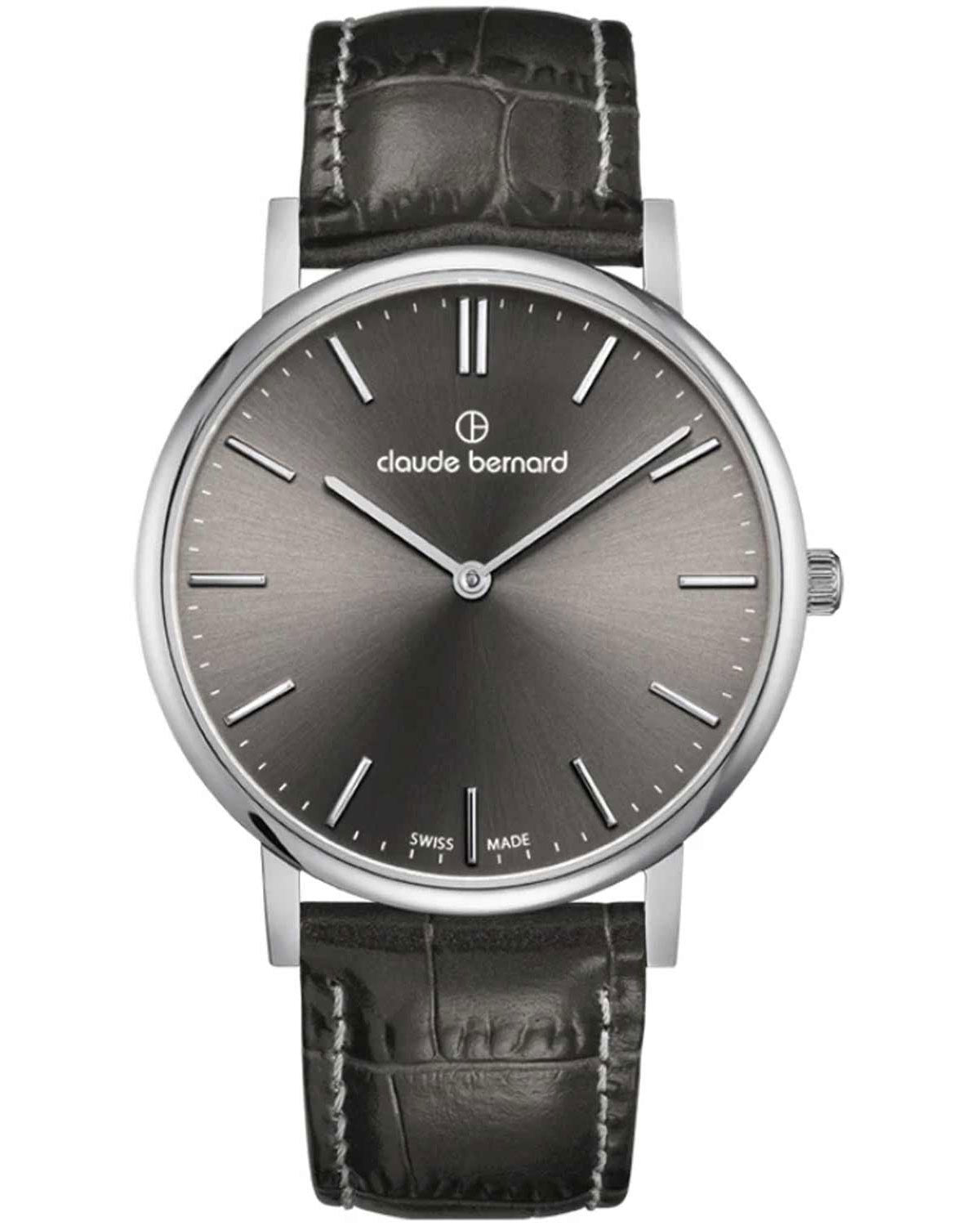Ανδρικό ρολόι CLAUDE BERNARD Slim Line με μαύρο δερμάτινο λουράκι