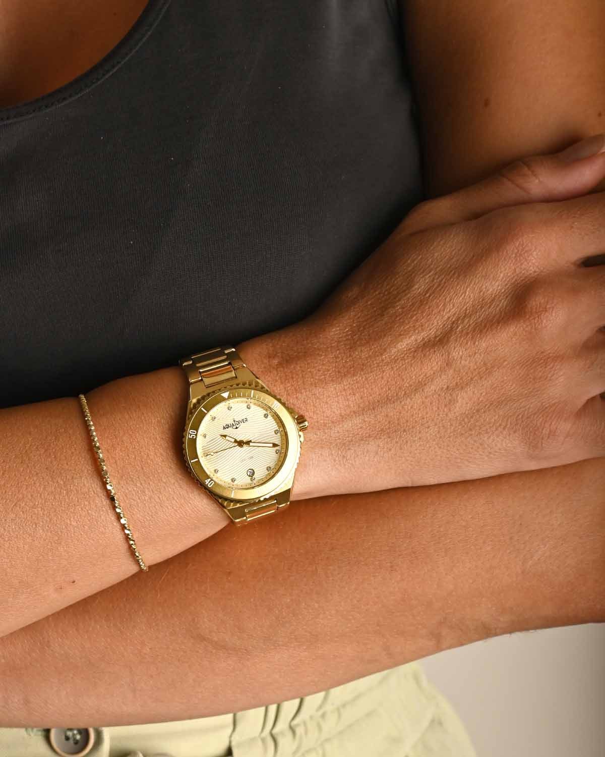 Ρολόι AQUADIVER Oceana Swarovski Gold Stainless Steel Bracelet
