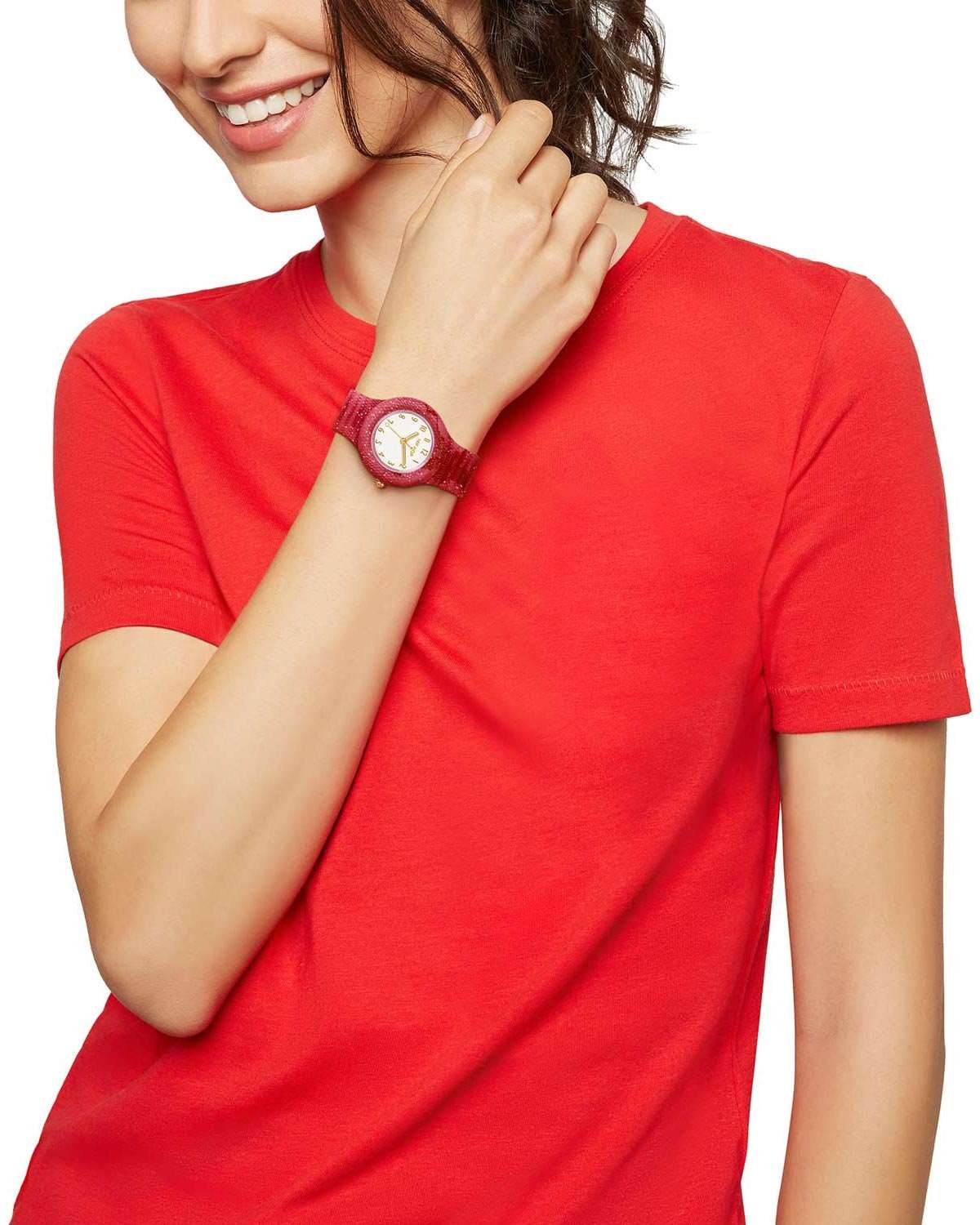Ρολόι HIP HOP Lace Pink Red Star Red Combined Materials Strap