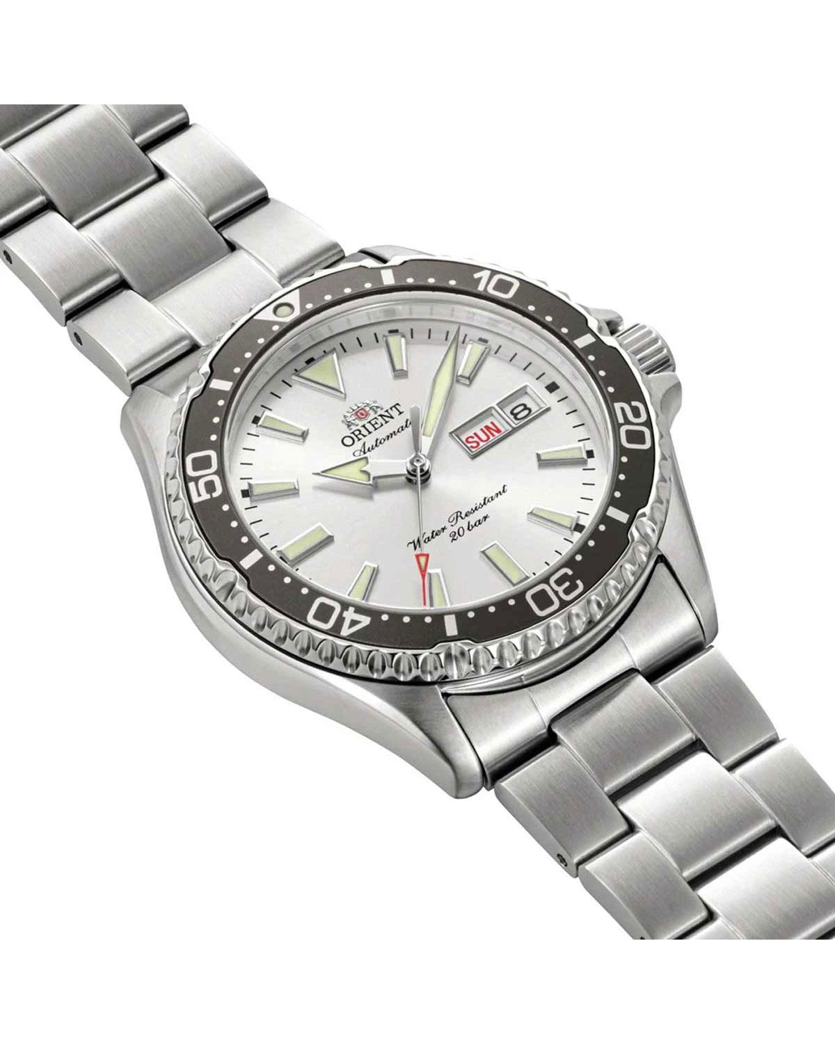 Ανδρικό ρολόι ORIENT Mako V αυτόματο με ασημί μπρασελέ από ανοξείδωτο ατσάλι