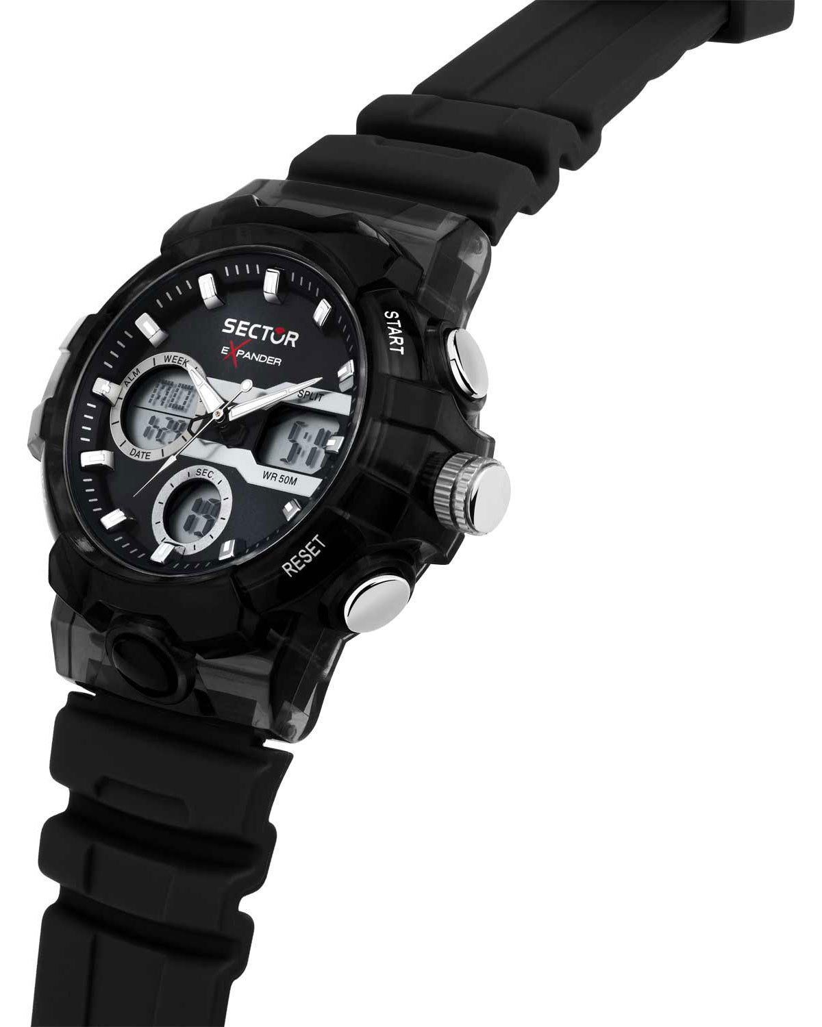 SECTOR EX-46 Dual Time Chronograph Black Plastic Strap