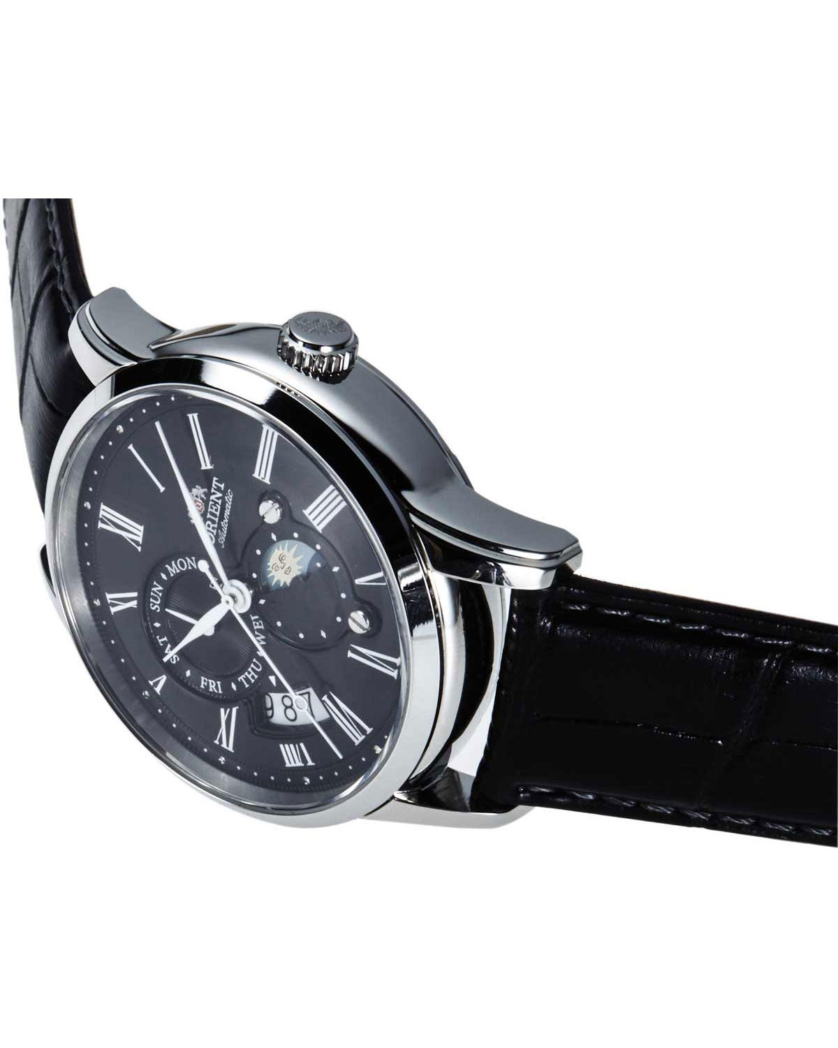 Ρολόι ORIENT Classic Sun and Moon Automatic Black Leather Strap