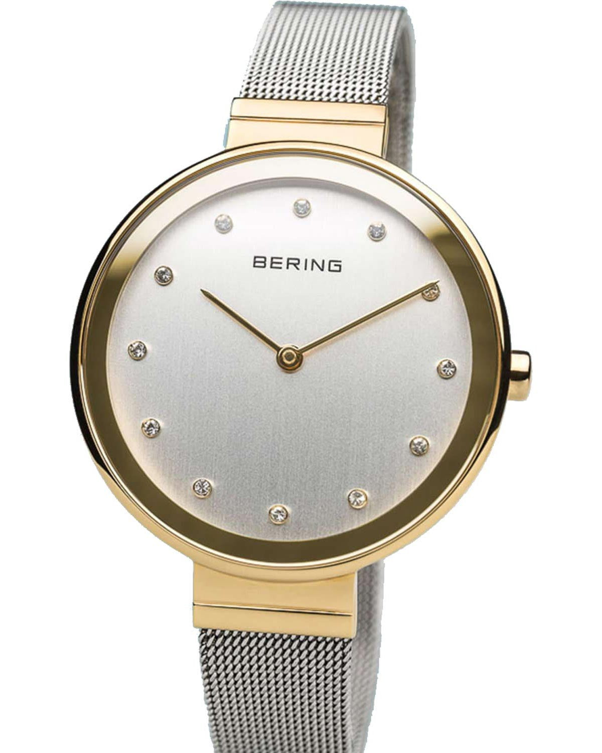 Γυναικείο ρολόι BERING Classic με ασημί μπρασελέ από ατσάλι και κρύσταλλα