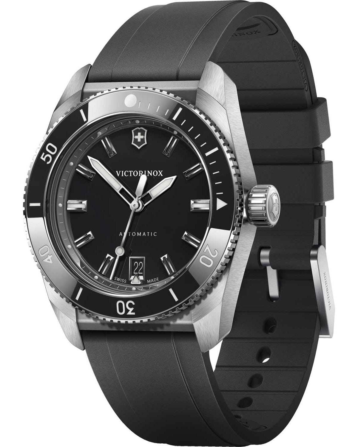 Ανδρικό ρολόι VICTORINOX Maverick αυτόματο με μαύρο λουράκι από καουτσούκ