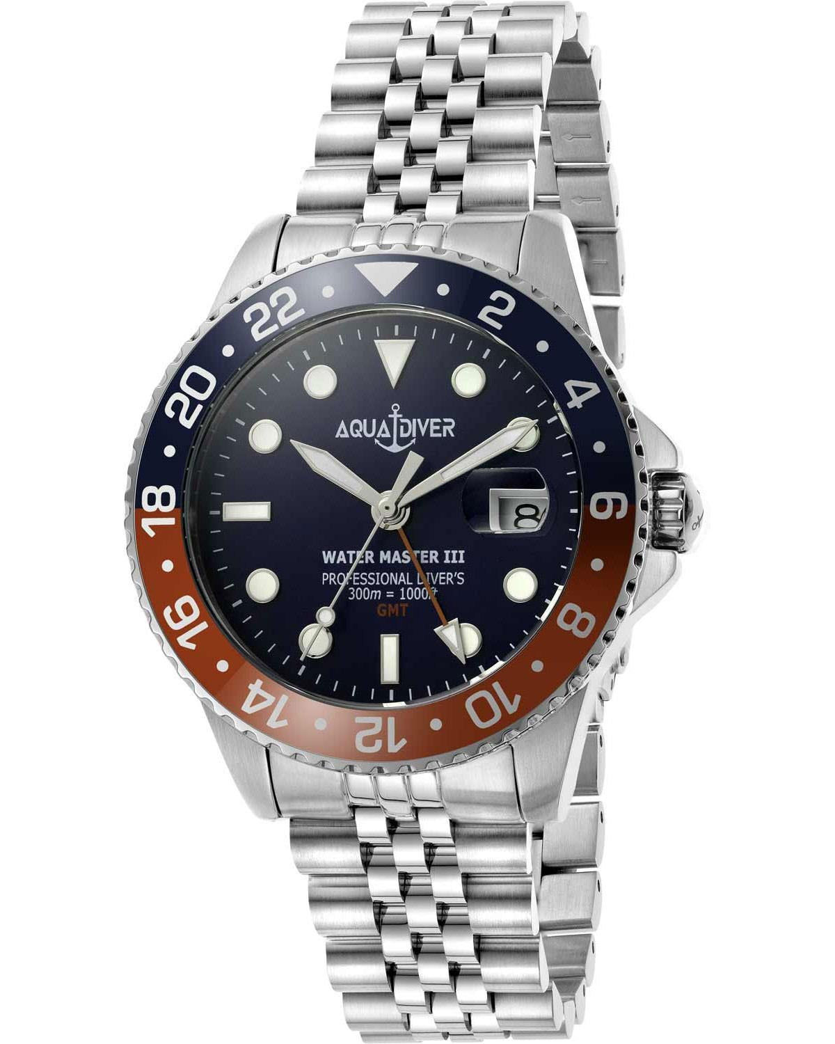 Ρολόι AQUADIVER Water Master III GMT Dual Time Silver Stainless Steel Bracelet