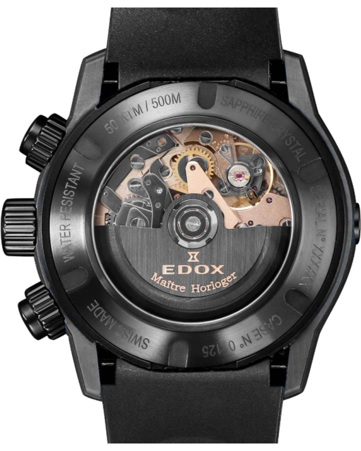 Ρολόι EDOX CO-1 Carbon Automatic Chronograph Black Rubber Strap