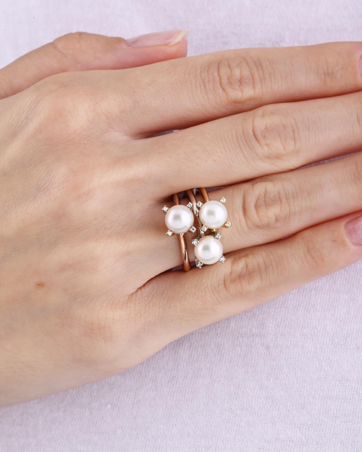 Μονόπετρο δαχτυλίδι SOLEDOR Pearl Sparkle από λευκόχρυσο 14Κ με μαργαριτάρι
