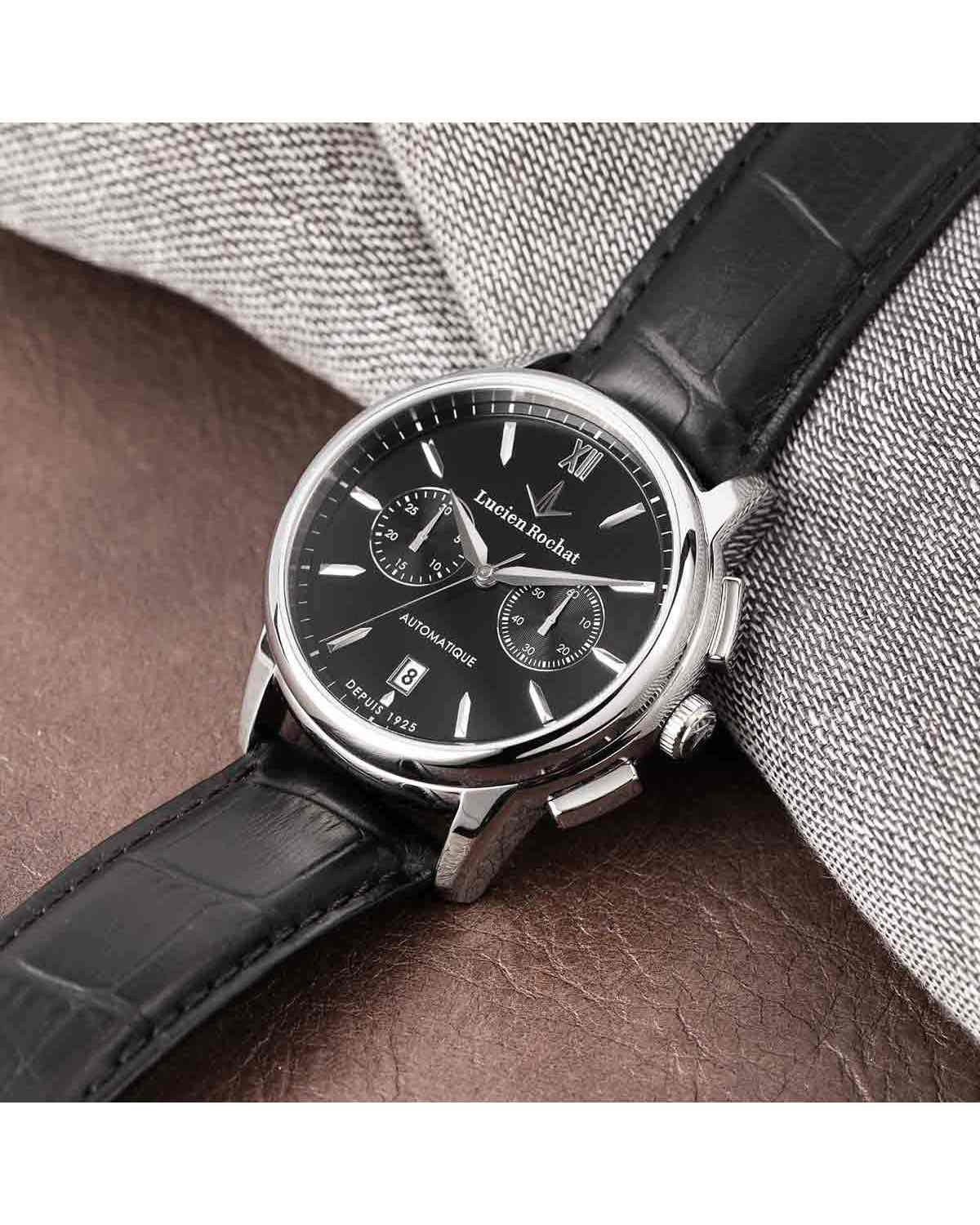 Ρολόι LUCIEN ROCHAT Iconic Automatic Chronograph Black Leather Strap