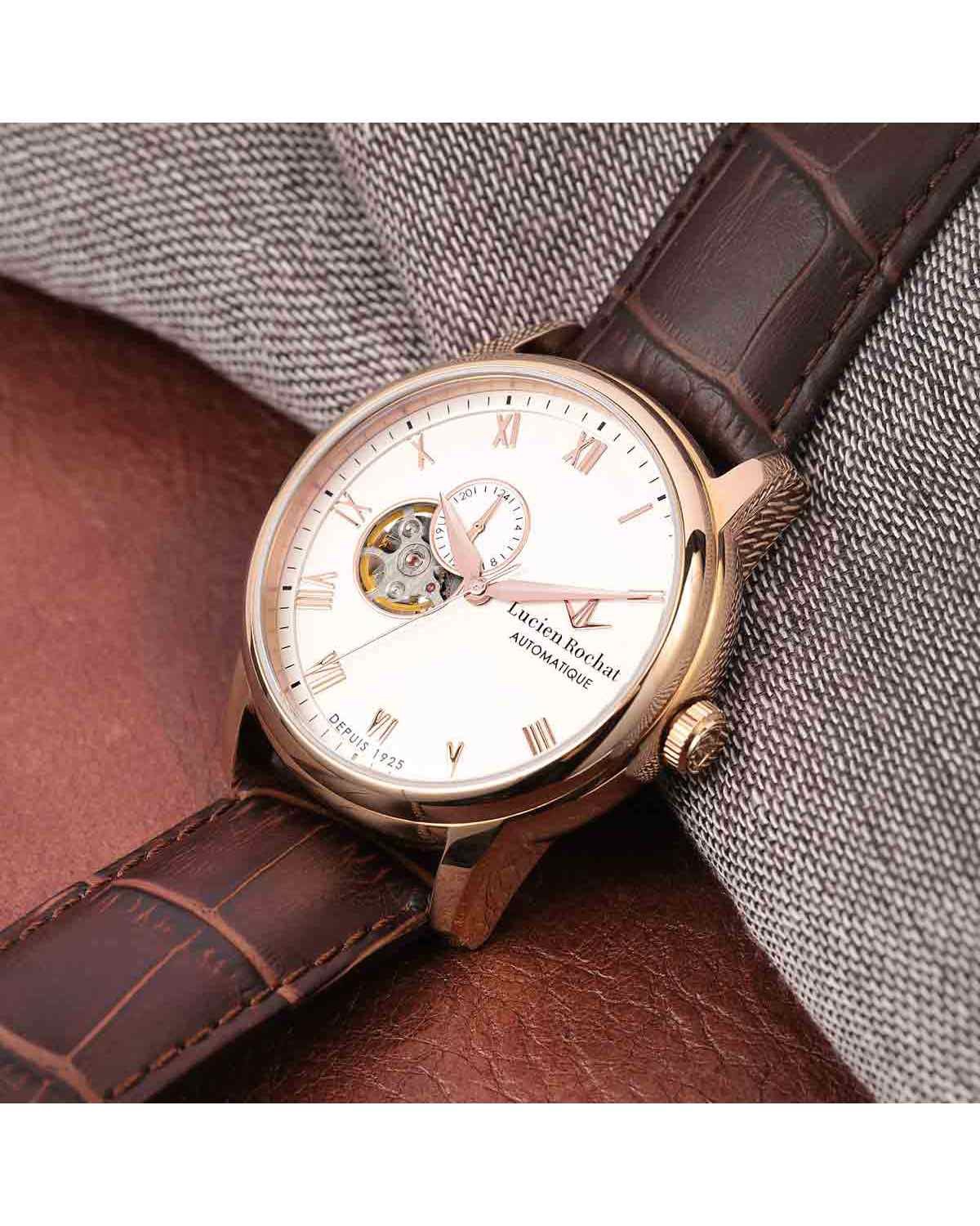 LUCIEN ROCHAT Iconic Automatic Brown Leather Strap