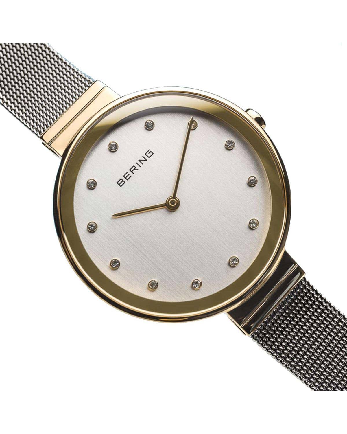 Γυναικείο ρολόι BERING Classic με ασημί μπρασελέ από ατσάλι και κρύσταλλα