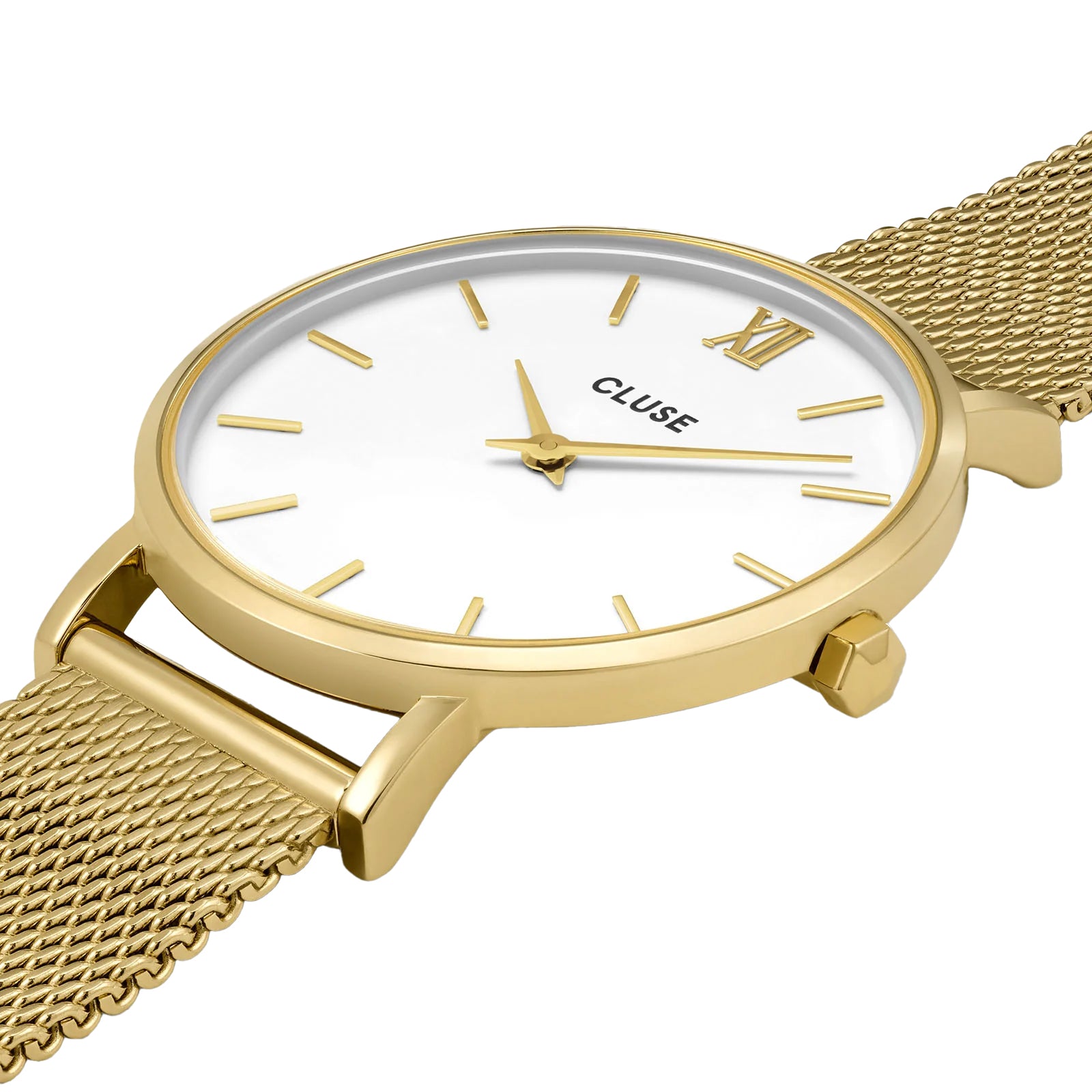 Cluse Gift Box Minuit Watch Mesh, White & Flat Snake Bracelet, Gold Colour