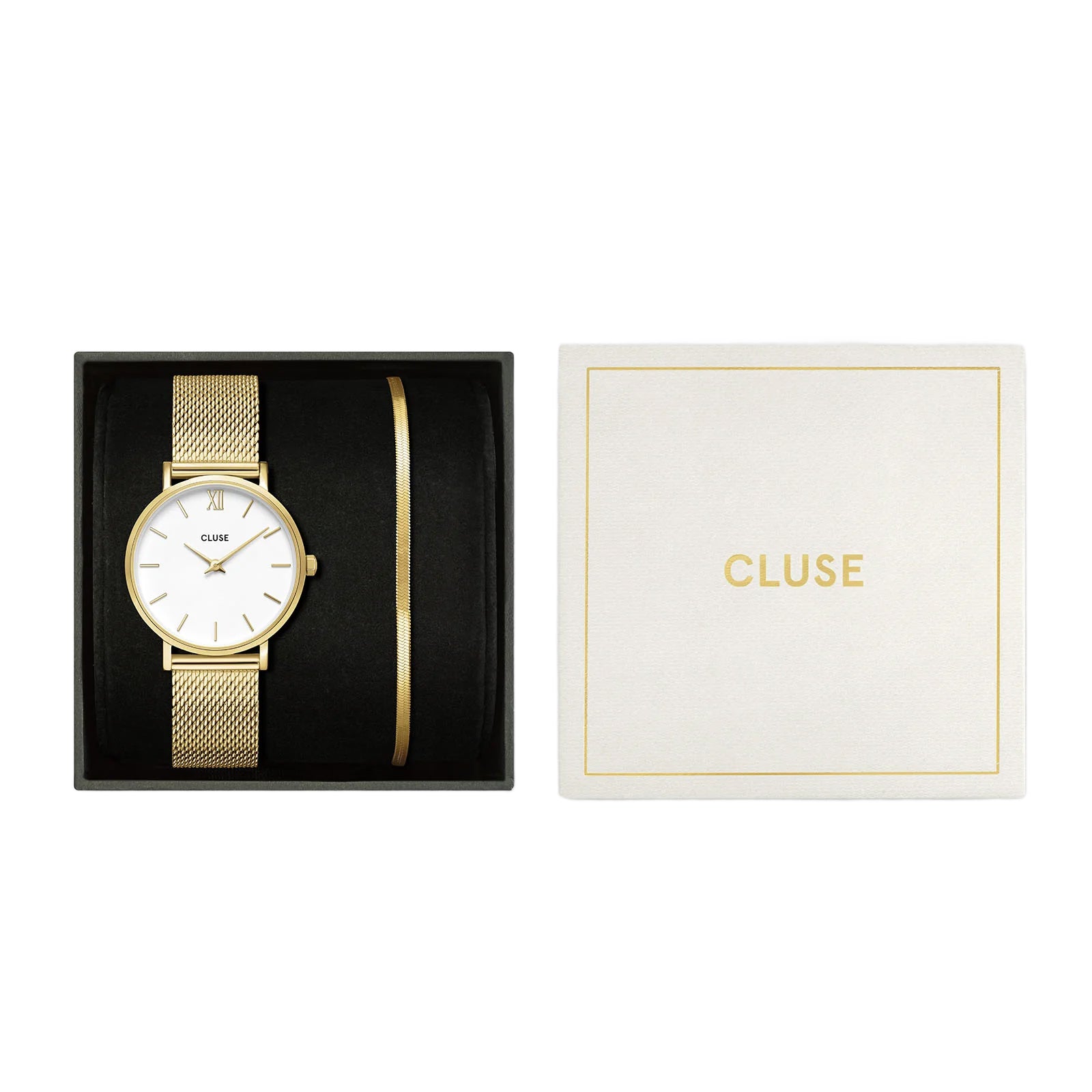 Cluse Gift Box Minuit Watch & Brown Leather Strap Silver Colour
