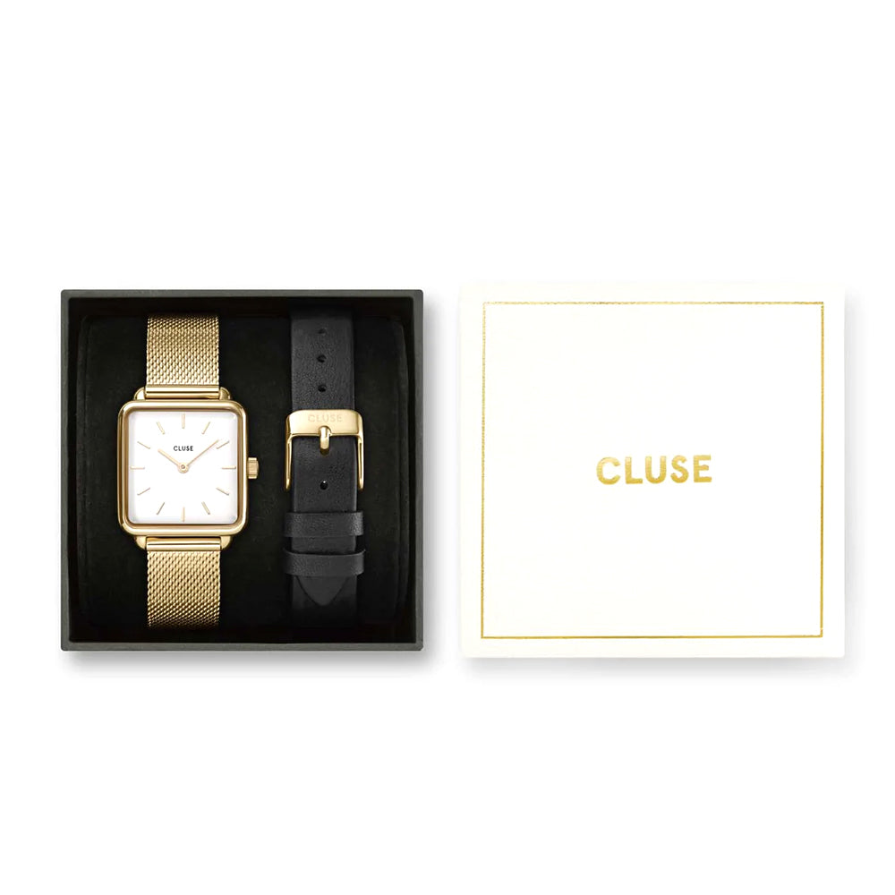Cluse Gift Box La Tétragone Watch & Leather Strap Gold Colour