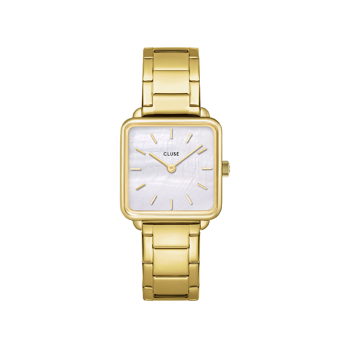 Gift Box La Tétragone Watch Steel White Pearl & Curb Chain Bracelet Gold Colour