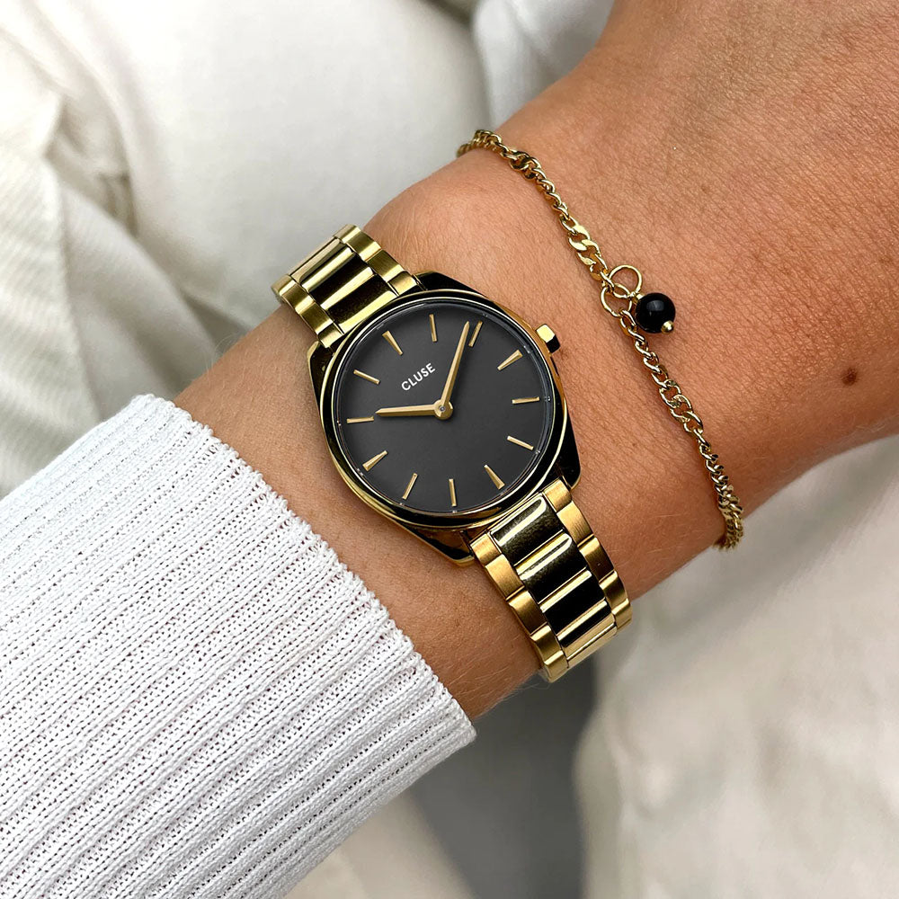 Cluse Gift Box Féroce Mini Watch Black & Chain Bracelet Gold Colour