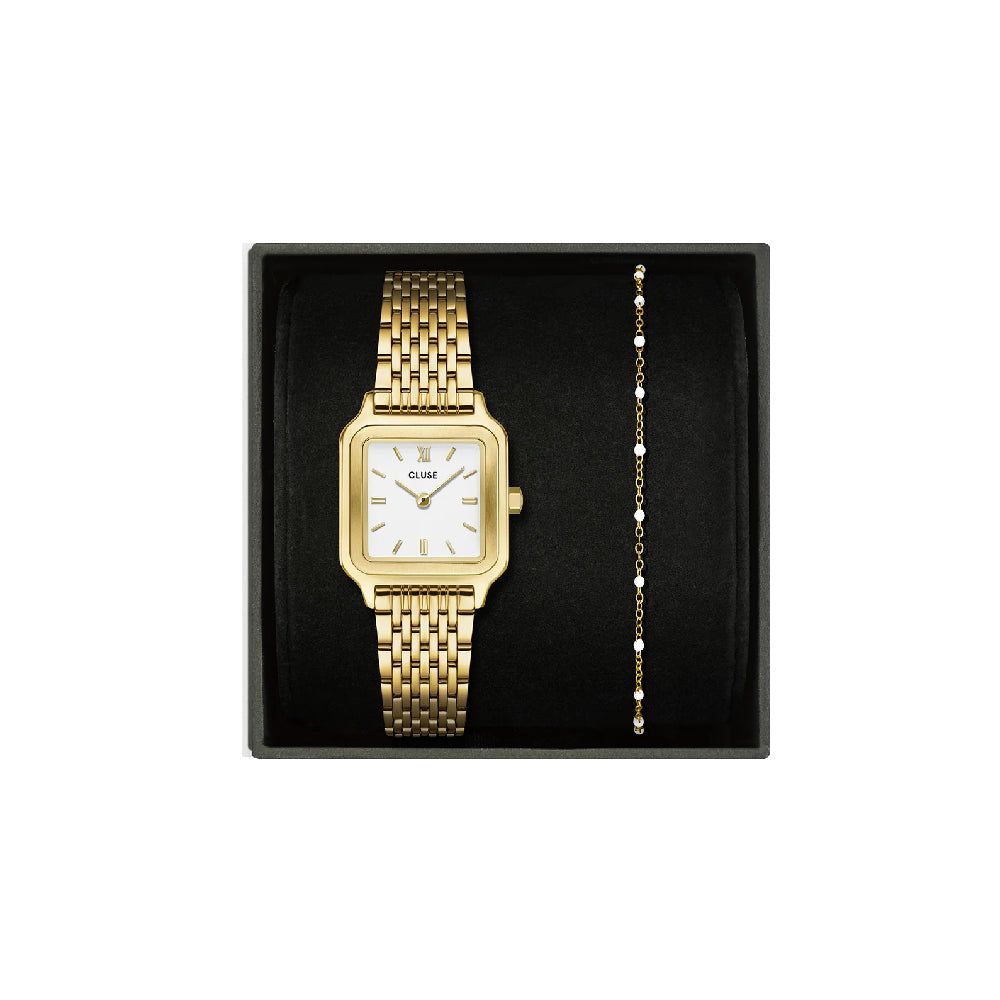 Cluse Gift Box Gracieuse Petite Watch Steel White & White Epoxy Bracelet Gold Color
