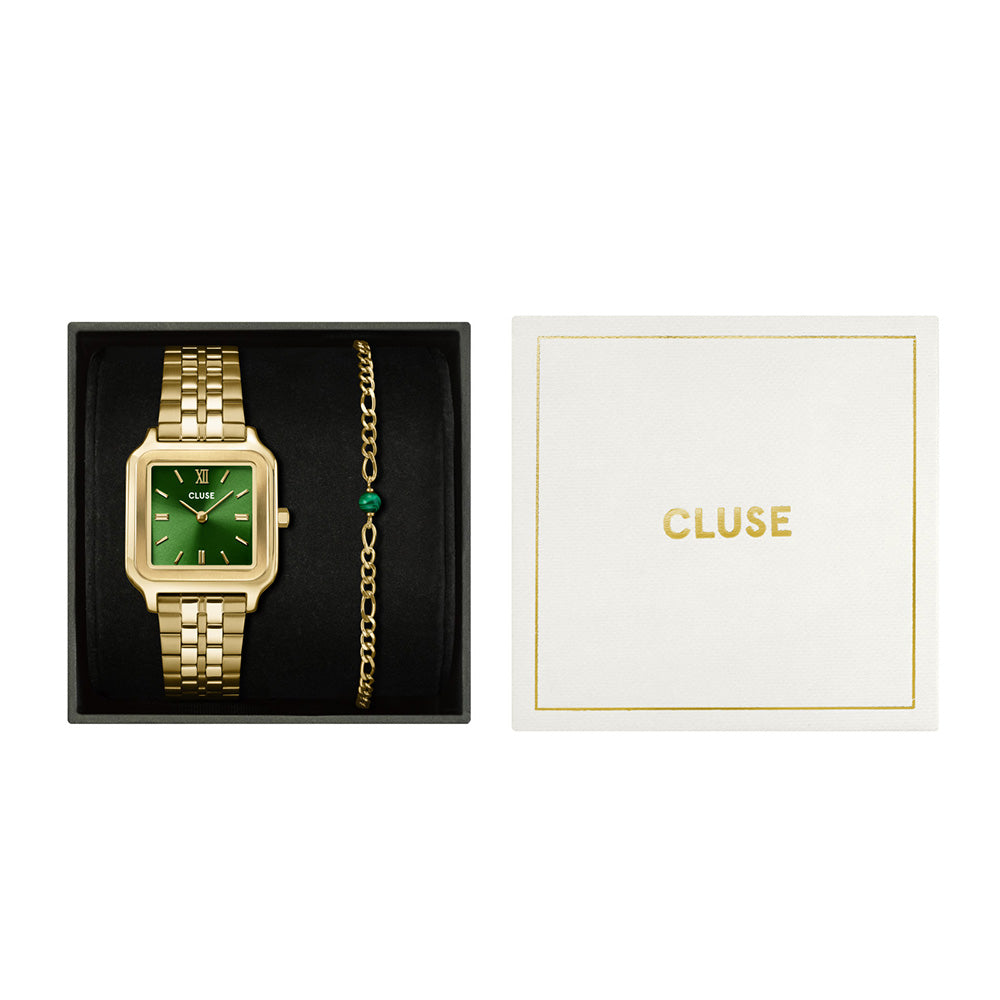 Cluse Gift Box Gracieuse Watch Steel Forest Green & Malachite Bracelet Gold Colour