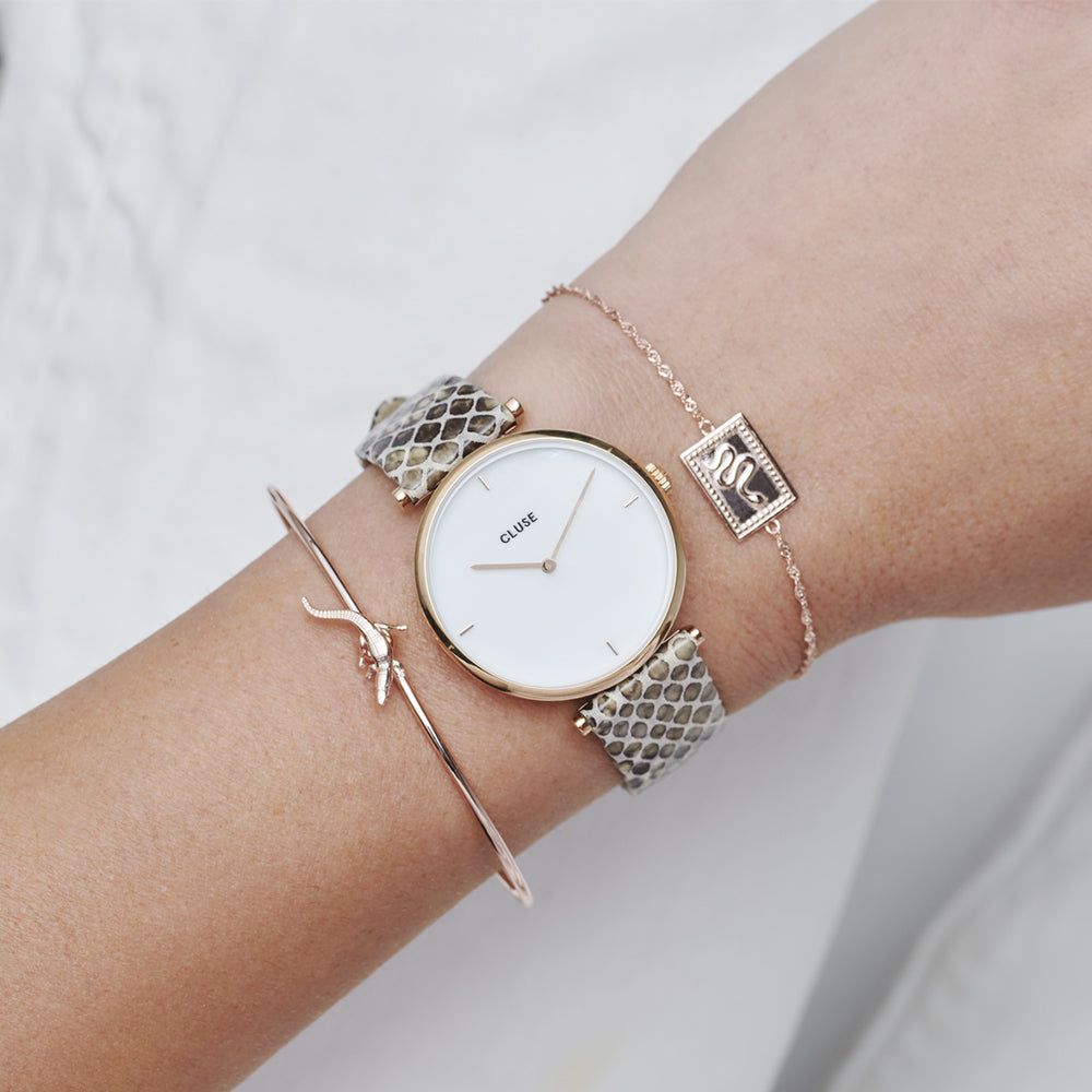 CLUSE Triomphe Leather Almond Python Rose Gold Colour