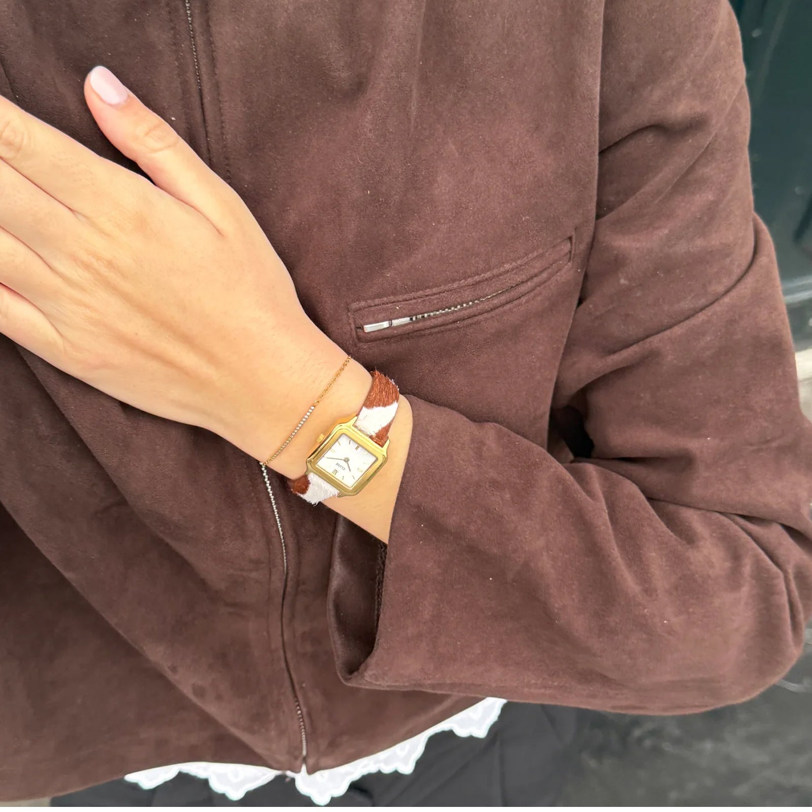 Strap 14 mm Cow Print Leather, Gold Colour