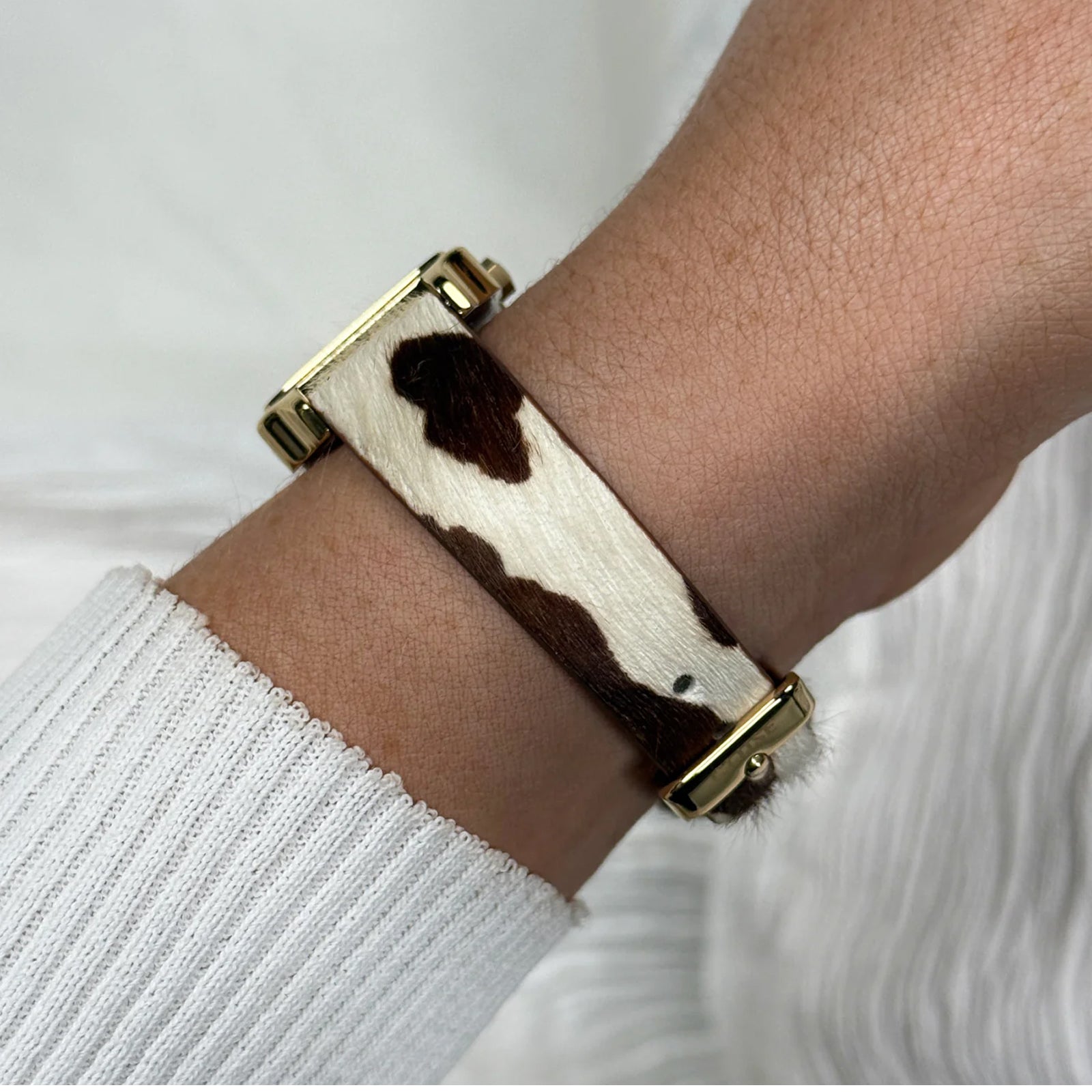 Strap 14 mm Cow Print Leather, Gold Colour