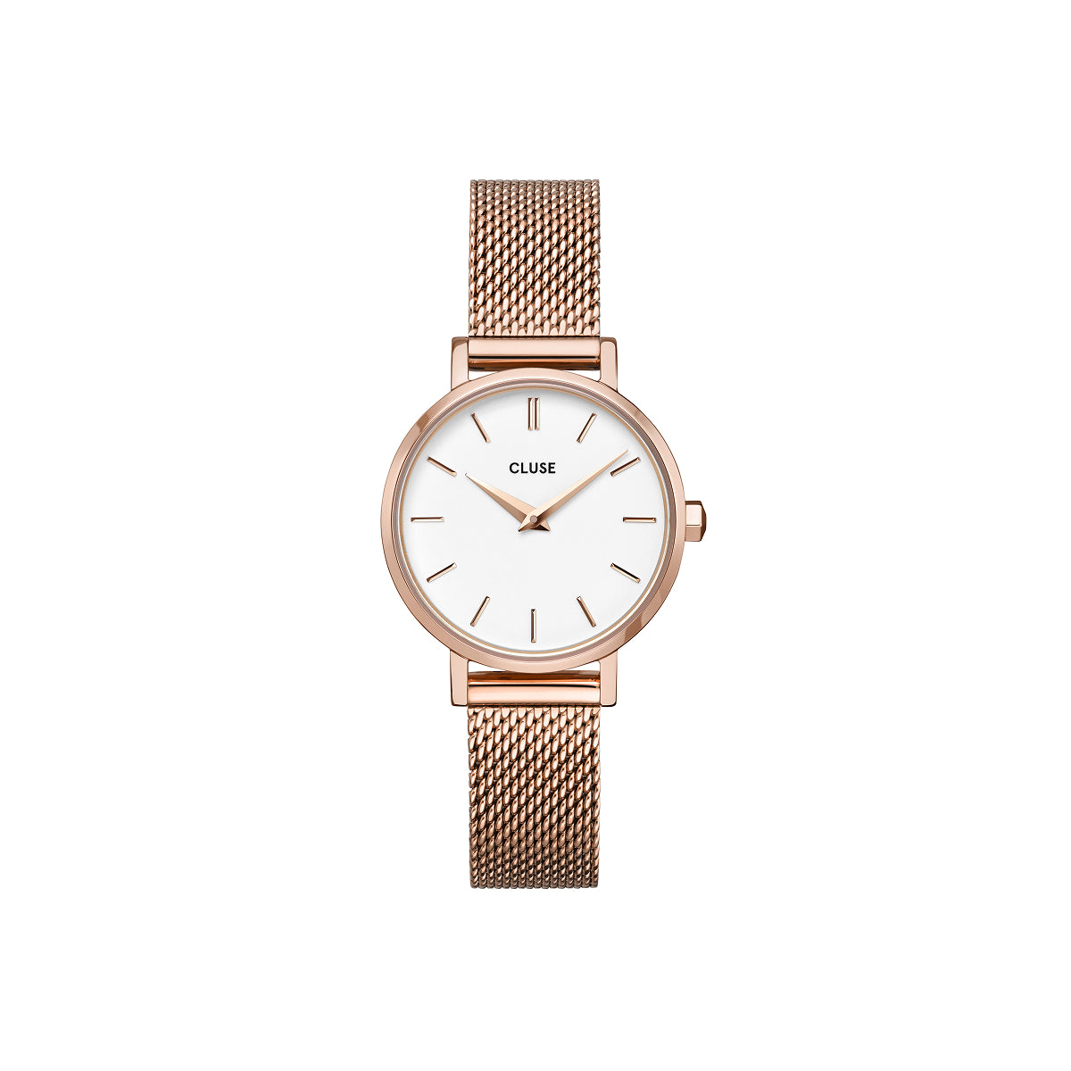 CLUSE Boho Chic Petite Watch Mesh, White, Rose Gold Color