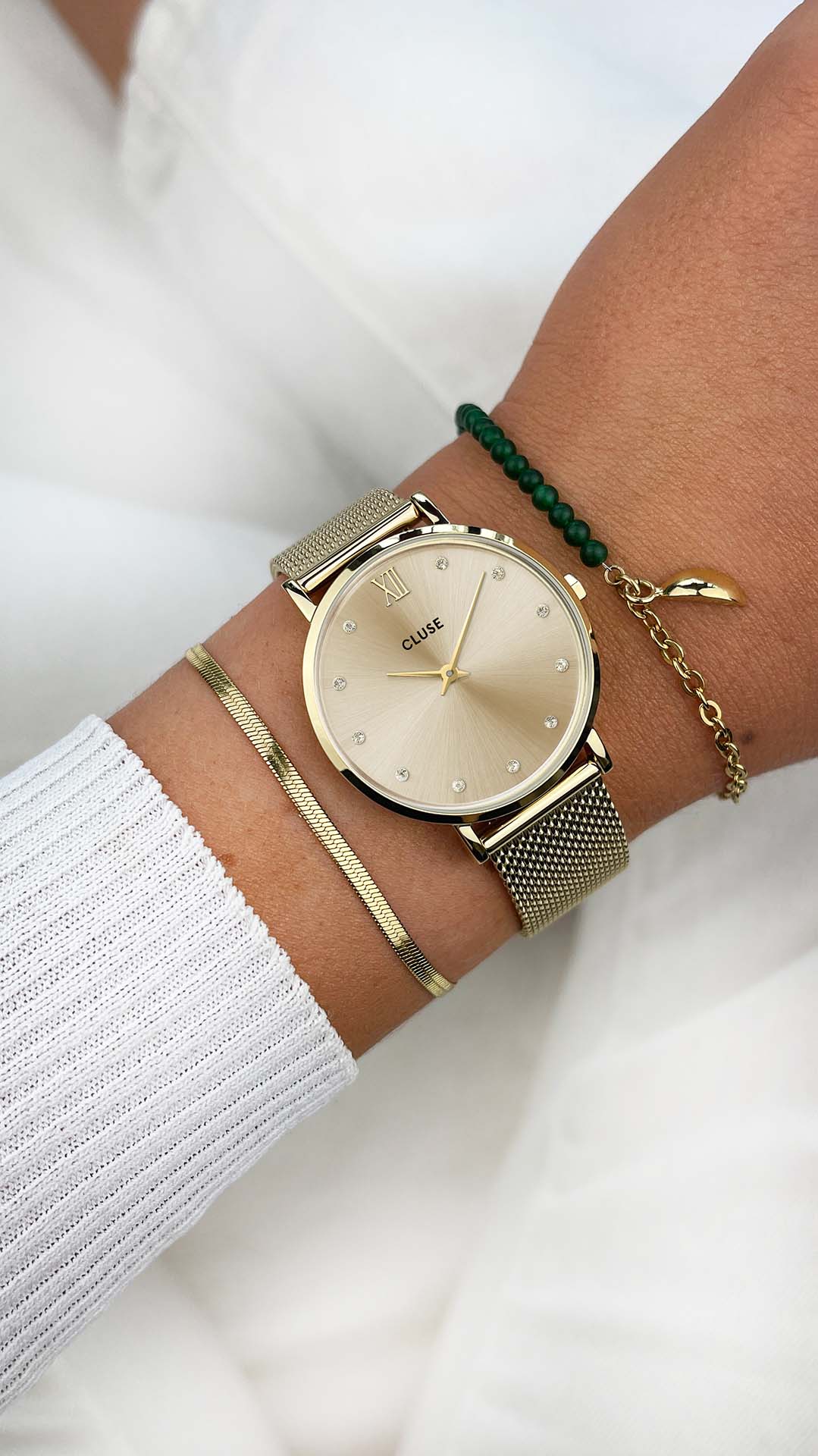 Γυναικείο Ρολόι Cluse Minuit Mesh Crystals Full Gold Colour