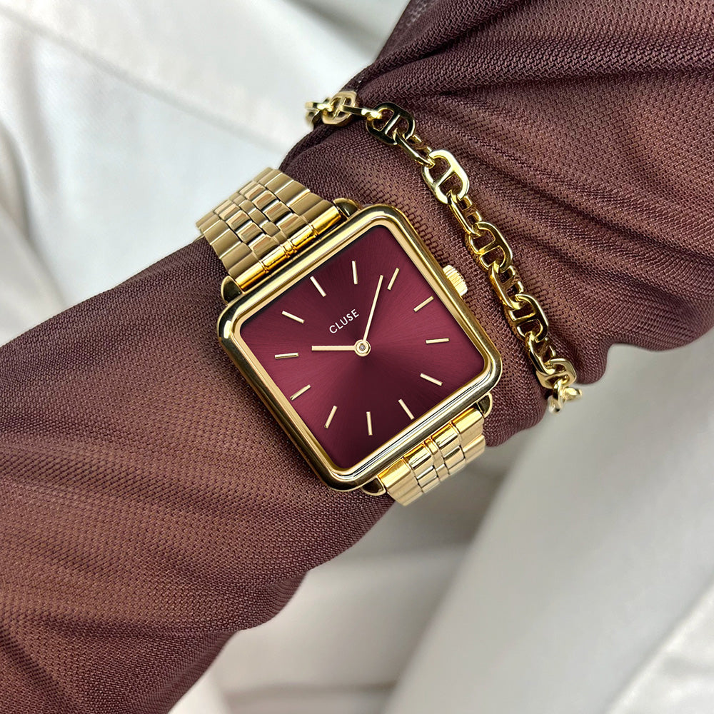 Cluse La Tétragone Watch Steel Dark Cherry Gold Colour