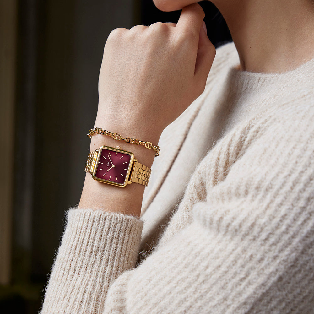 Cluse La Tétragone Watch Steel Dark Cherry Gold Colour