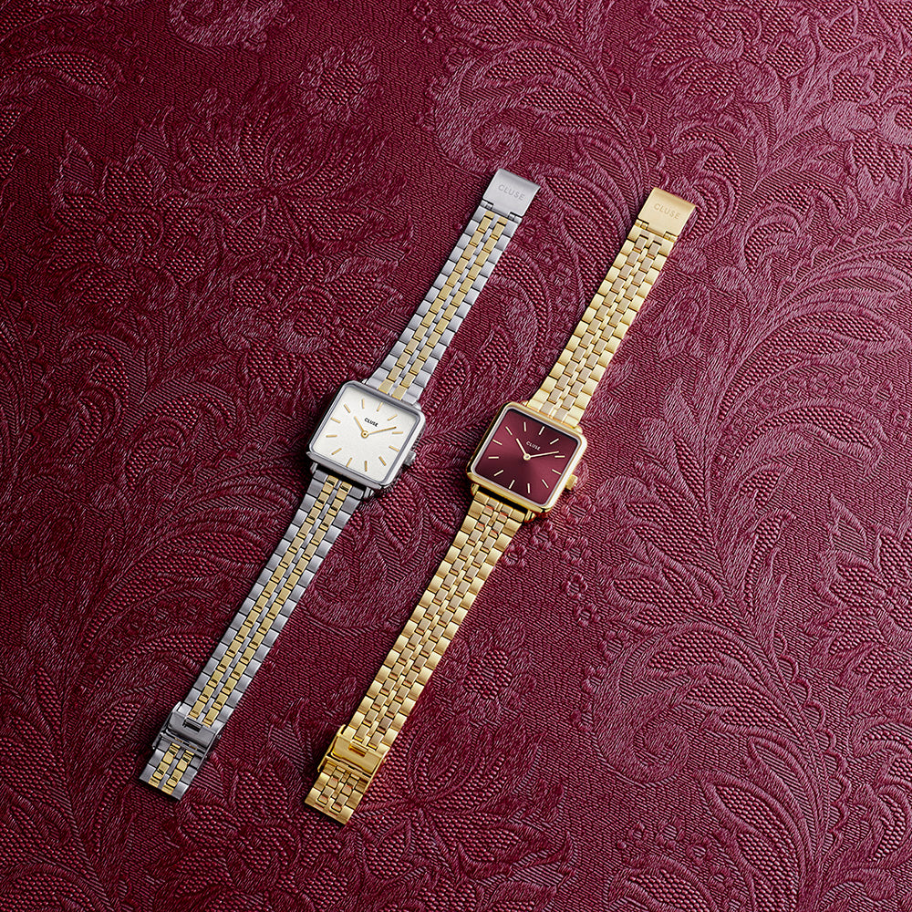 Cluse La Tétragone Watch Steel Dark Cherry Gold Colour