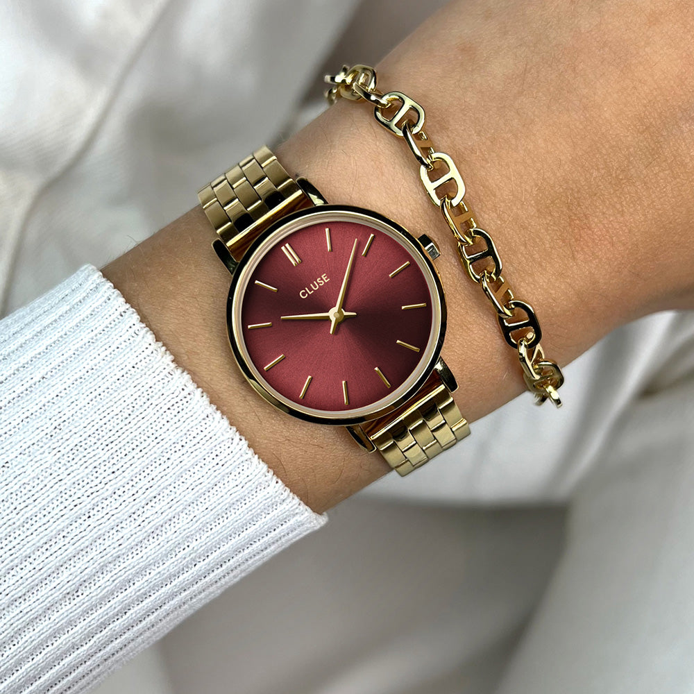 CLUSE Boho Chic Petite Steel Watch Dark Cherry Gold Colour