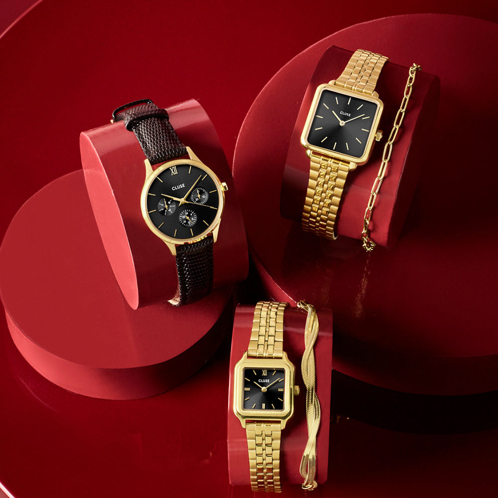 CLUSE Minuit Black Leather Strap