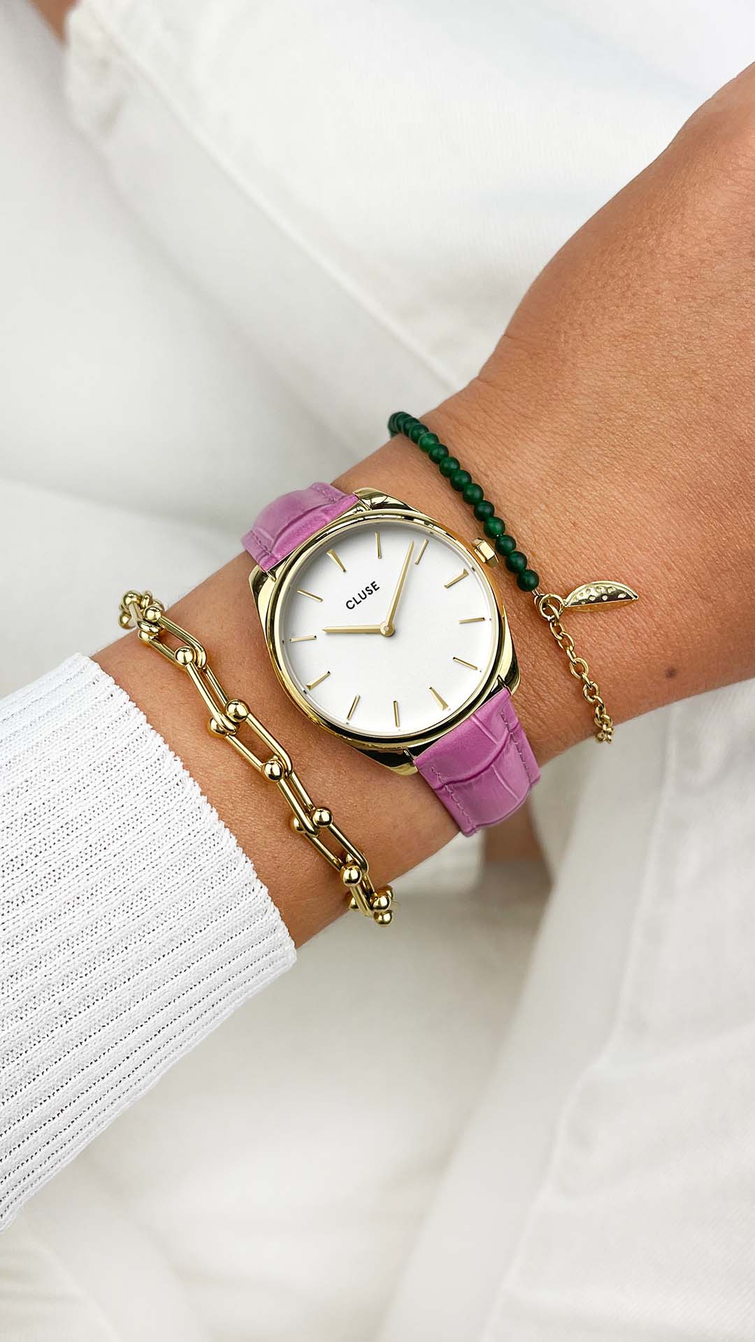 Cluse Féroce Petite Leather Croco Pink Gold Colour