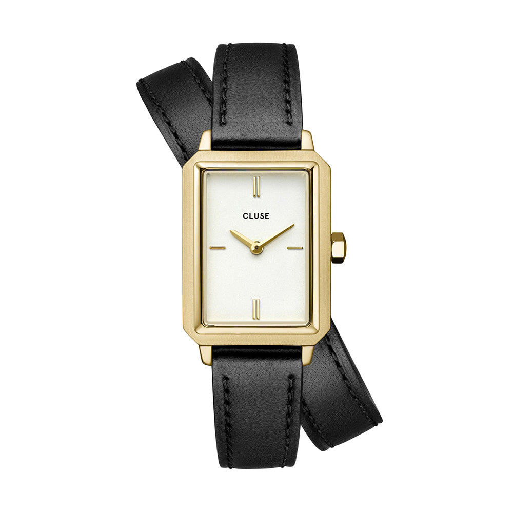 CLUSE Fluette Watch Double Leather Black, Gold Color