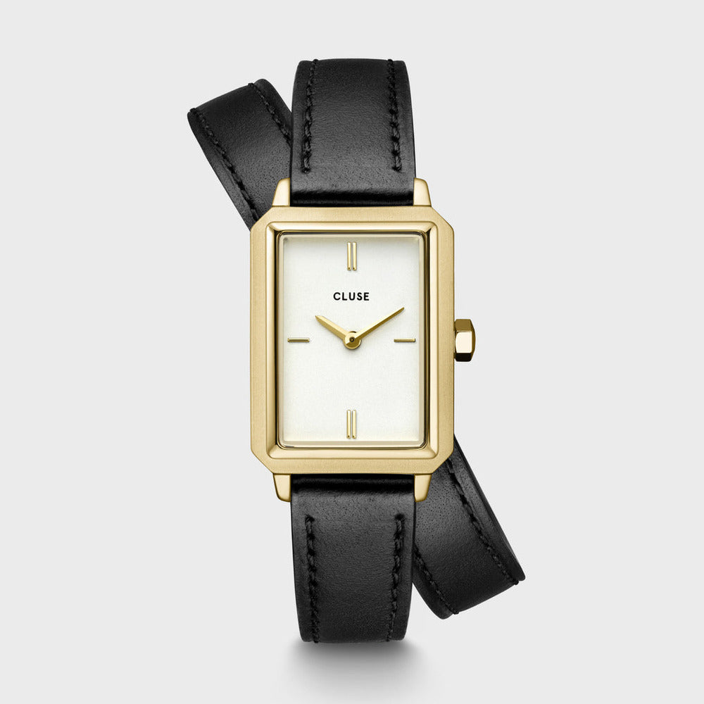 CLUSE Fluette Watch Double Leather Black, Gold Colour