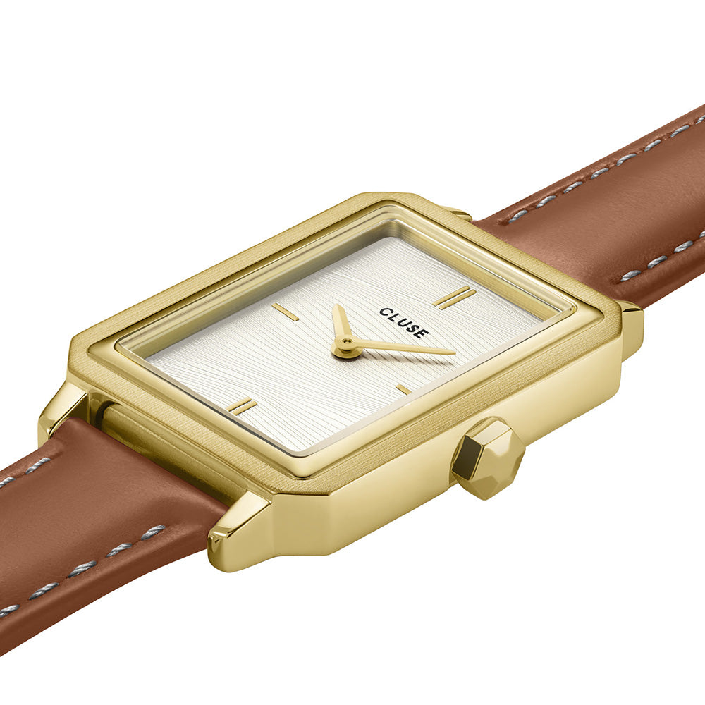 CLUSE Fluette Watch Leather Nutshell Sand Texture White Gold Colour