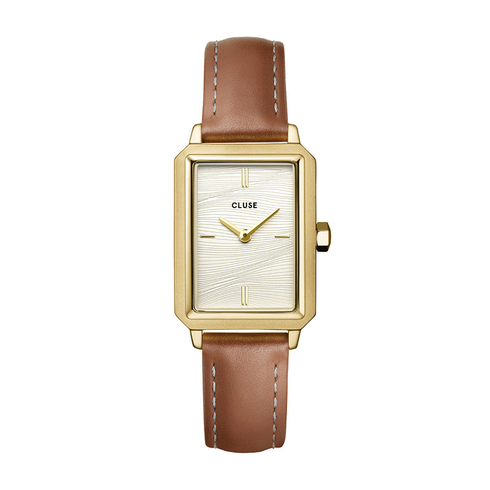 CLUSE Fluette Watch Leather Nutshell Sand Texture White Gold Colour