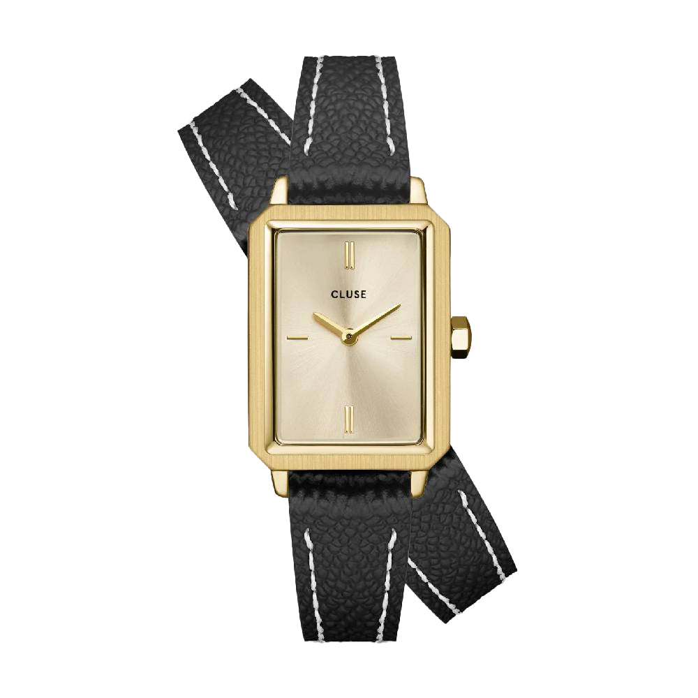 CLUSE Fluette Watch Double Leather Black Full Gold Colour